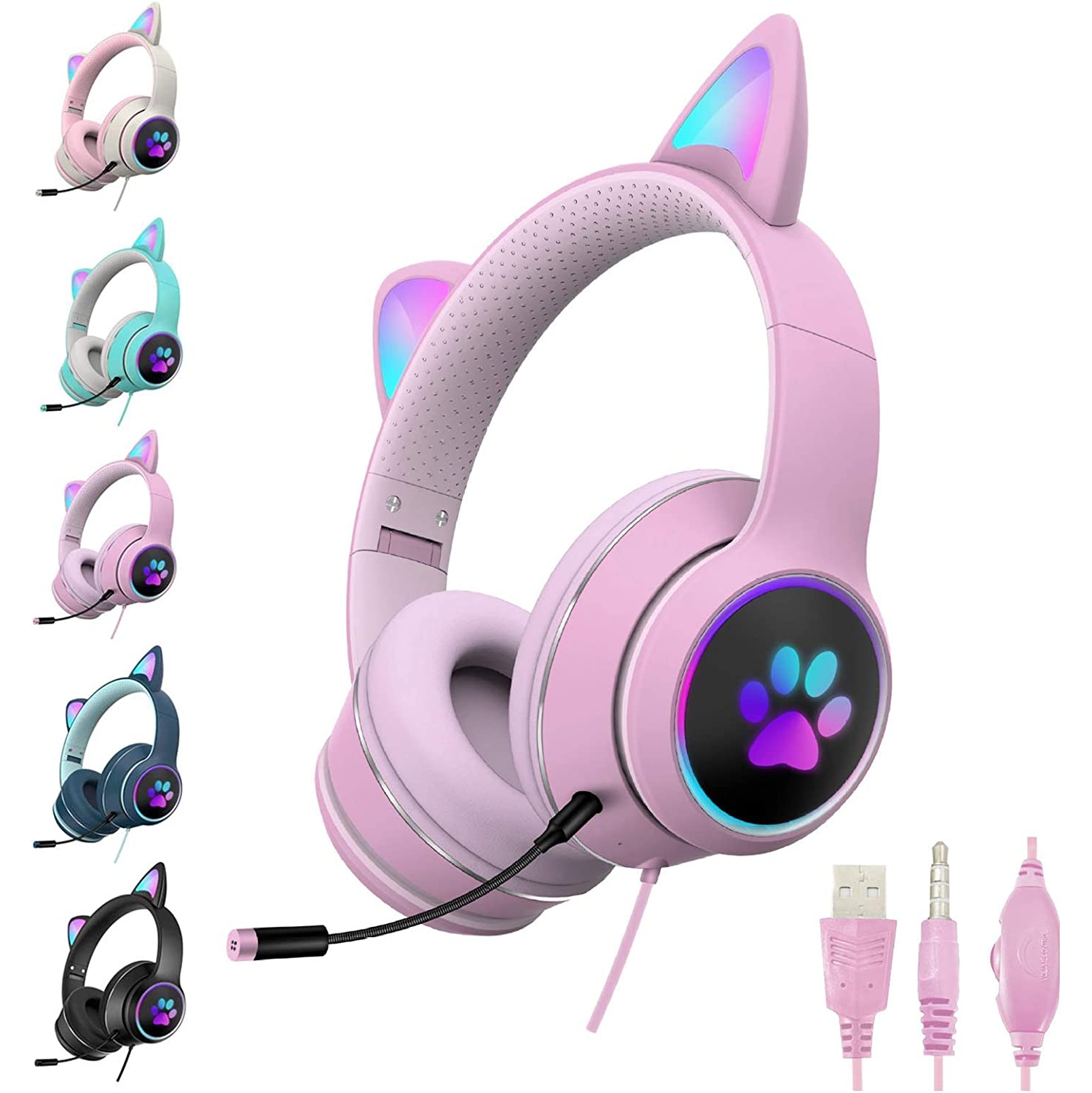 Dolaer Cat Ear Wired Headphones with Mic, Headset with Noise Canceling Microphone