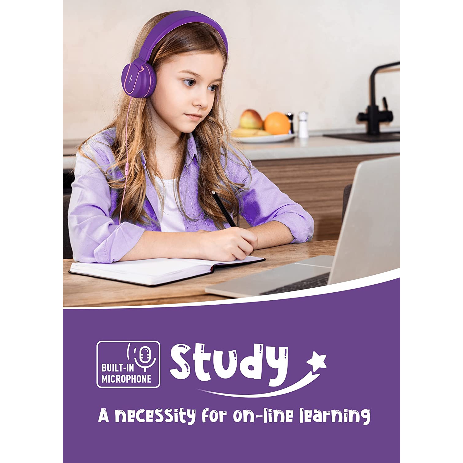 Dolaer I35 Kid Headphones with Microphone Volume Limited 85dB Children Girls Boys Teen Lightweight Foldable Wired Headset for School Online Course