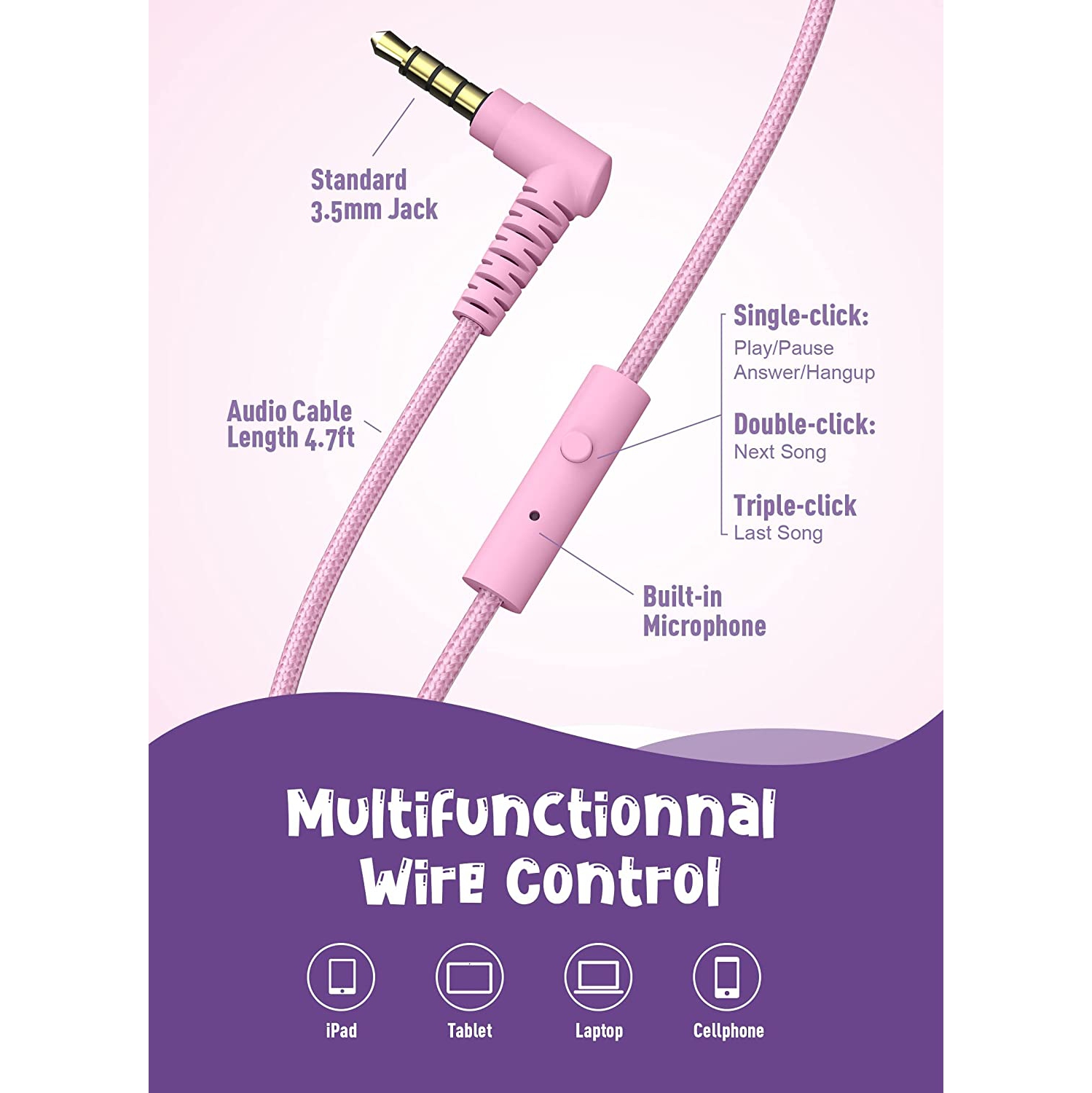 Dolaer I35 Kid Headphones with Microphone Volume Limited 85dB Children Girls Boys Teen Lightweight Foldable Wired Headset for School Online Course