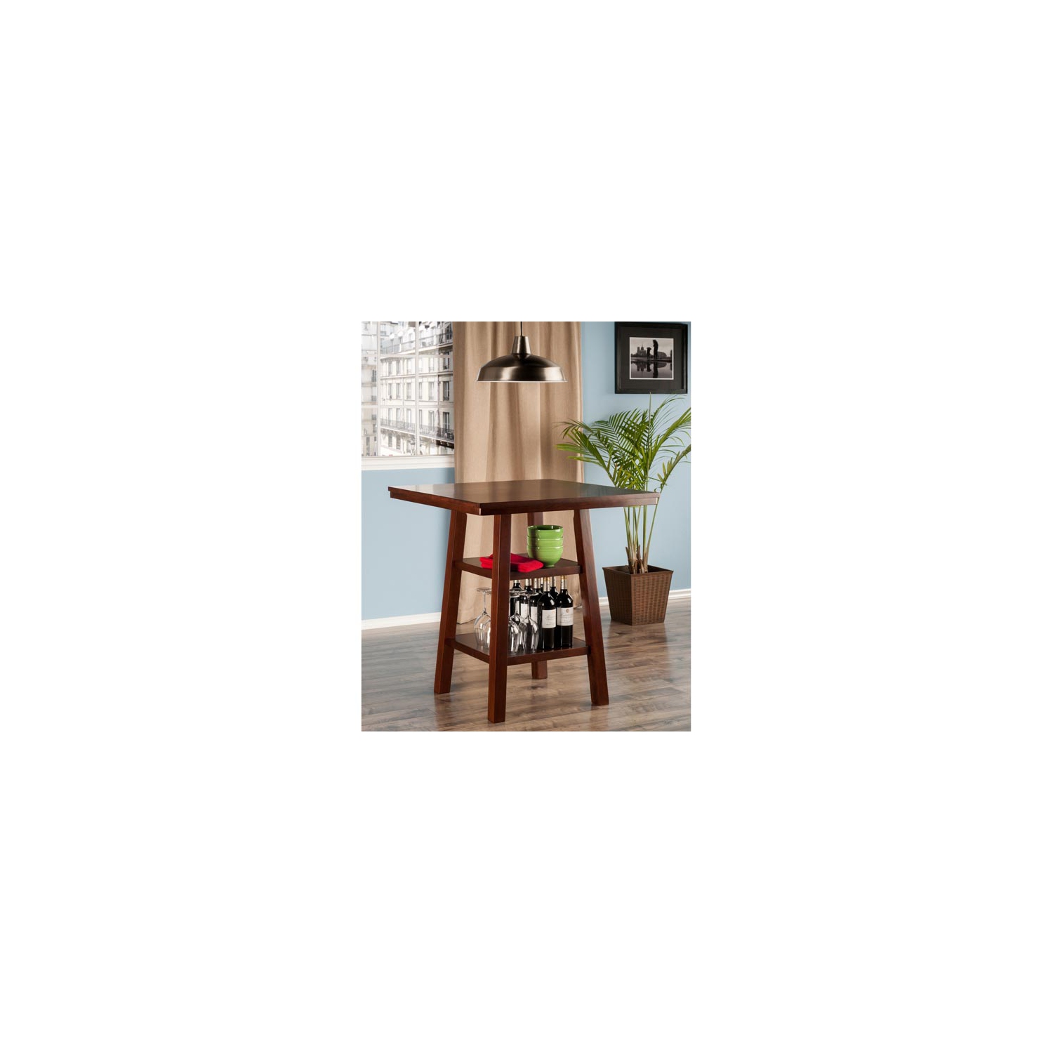 Orlando 5-Pc High Table with Cushion Seat Counter Stools, Walnut and Black