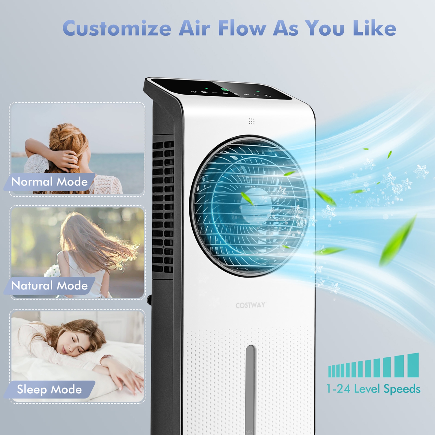 Rafraîchisseur d'air par évaporation de marque Costway 3-en-1 ventilateur portable de rafraîchissement de pièce avec télécommande de minuterie 12 h