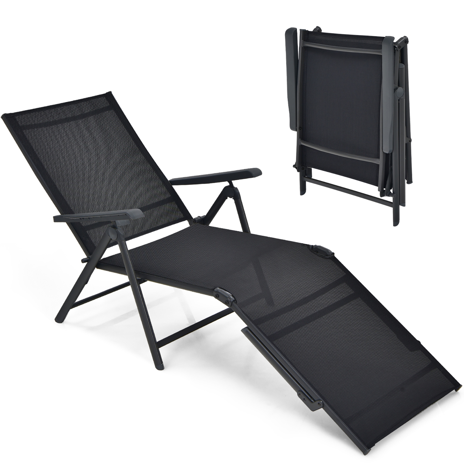 Costway Patio Folding Chaise Lounge Chair Outdoor Portable Reclining Lounger Beach Black\Brown\Grey