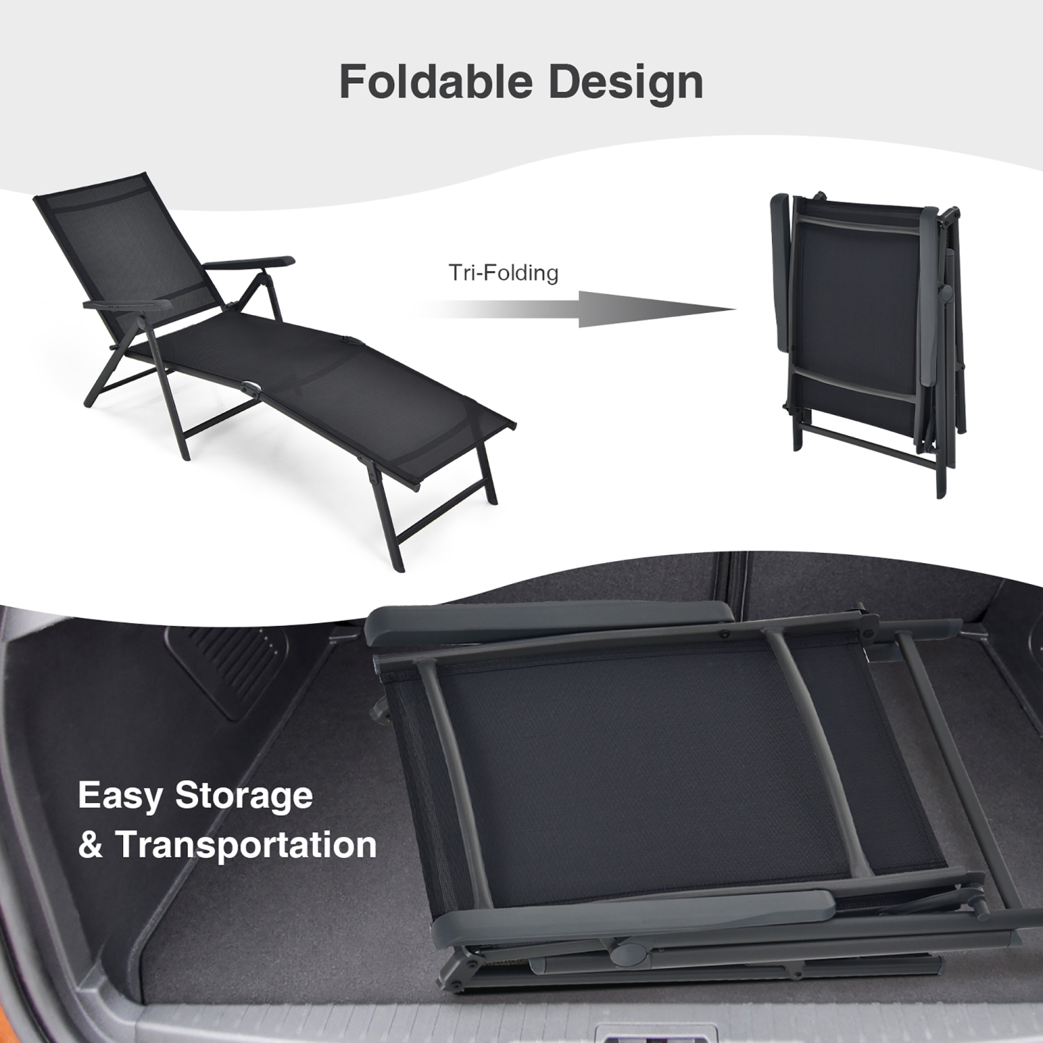 Costway Patio Folding Chaise Lounge Chair Outdoor Portable Reclining Lounger Beach Black\Brown\Grey