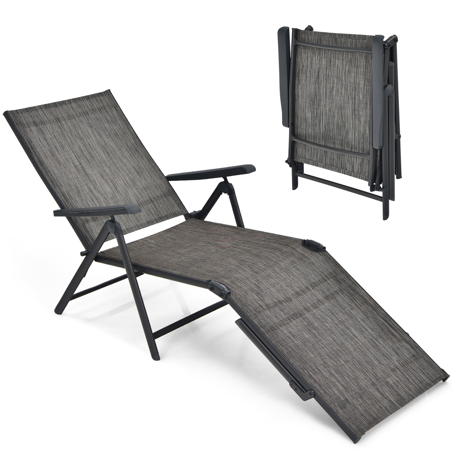 Costway Patio Folding Chaise Lounge Chair Outdoor Portable Reclining Lounger Beach Black\Brown\Grey
