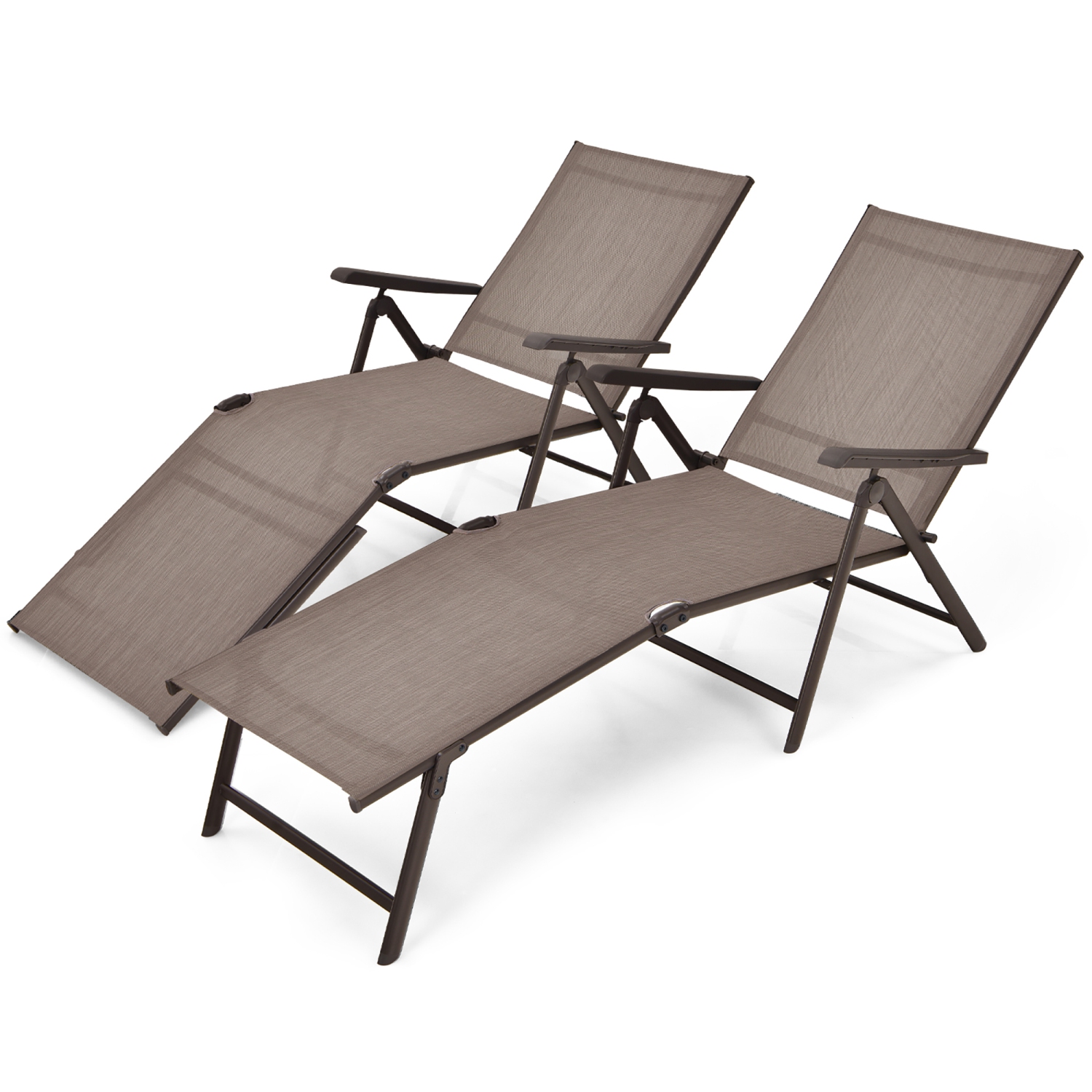 Costway Patio 2 PCS Folding Chaise Lounge Chair Outdoor Portable Reclining Lounger Grey\Brown\Black