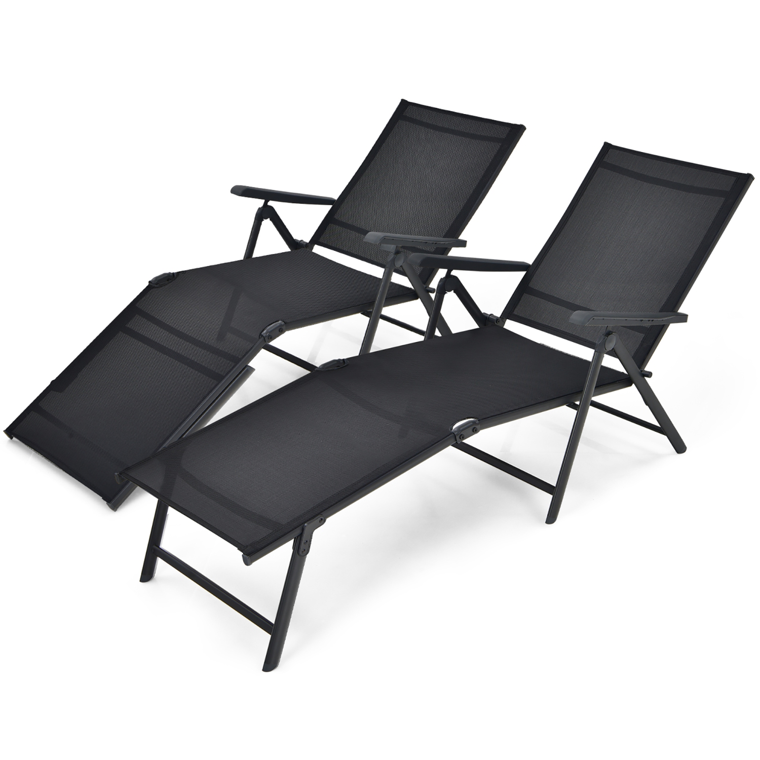 Costway Patio 2 PCS Folding Chaise Lounge Chair Outdoor Portable Reclining Lounger Grey\Brown\Black