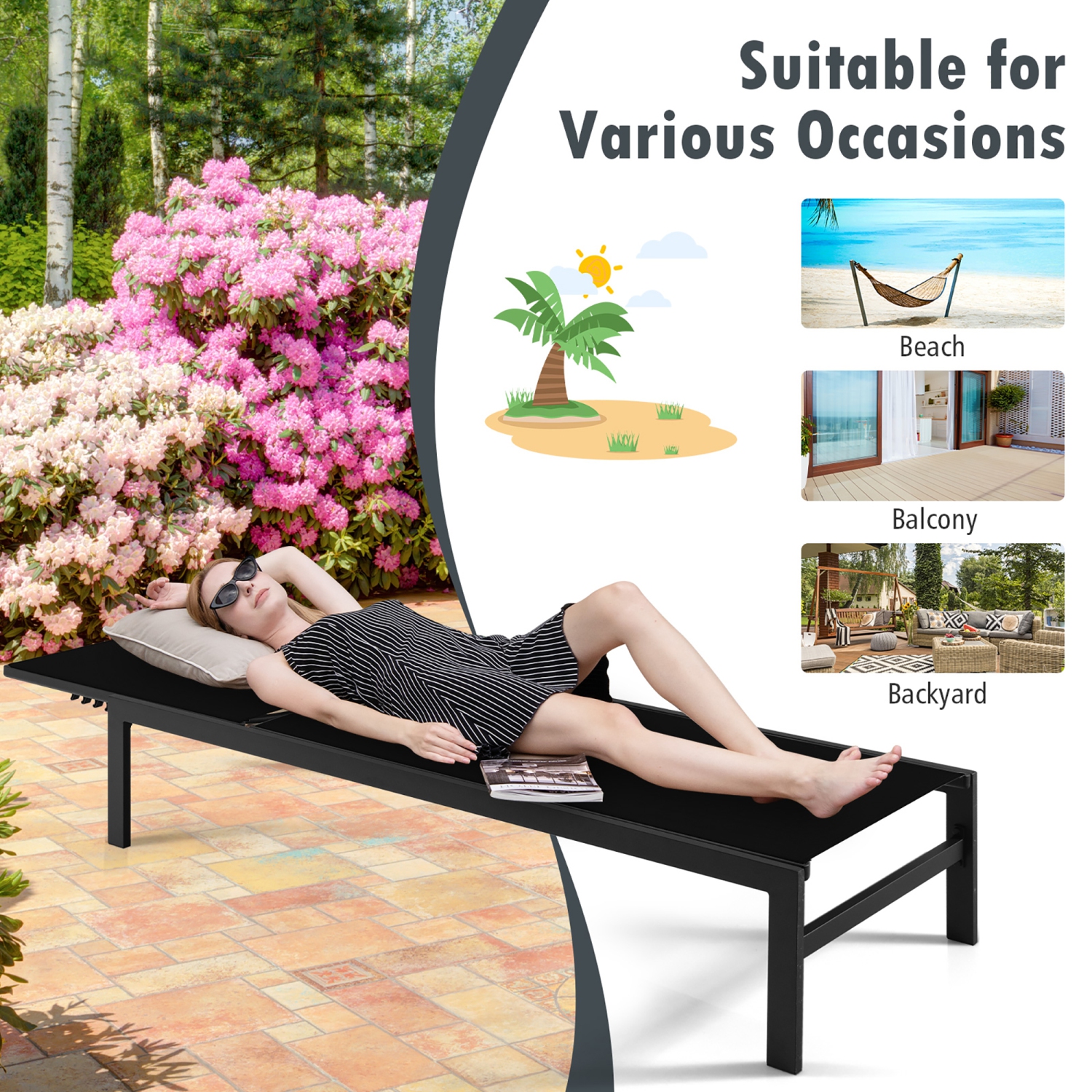 Chaise longue à 6 positions inclinable en aluminium Costway 2 PCS