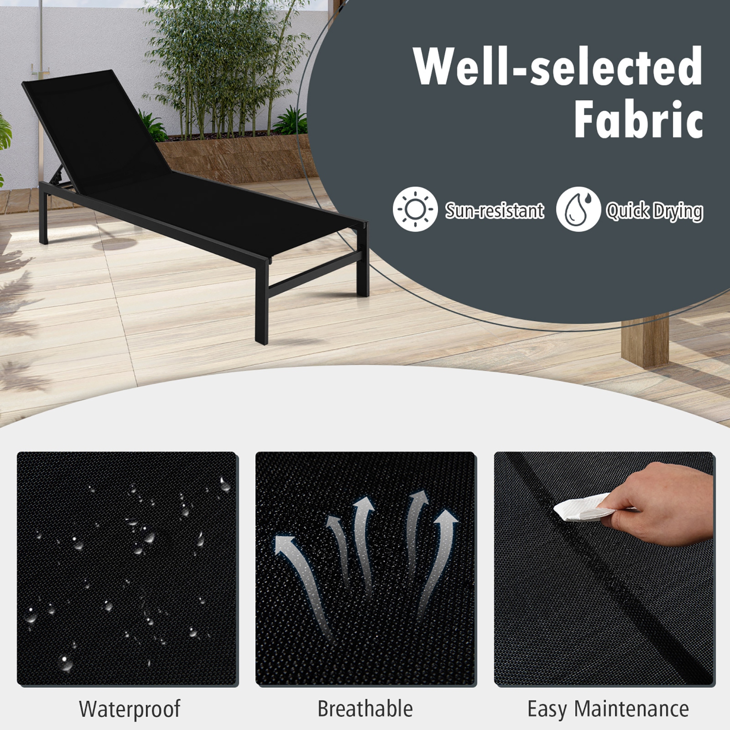 Chaise longue à 6 positions inclinable en aluminium Costway 2 PCS