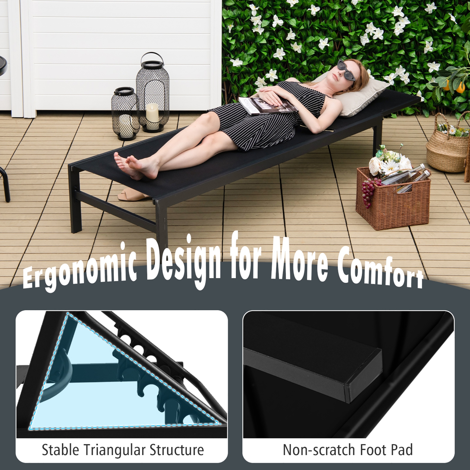 Chaise longue de patio à 6 positions inclinable en aluminium de Costway