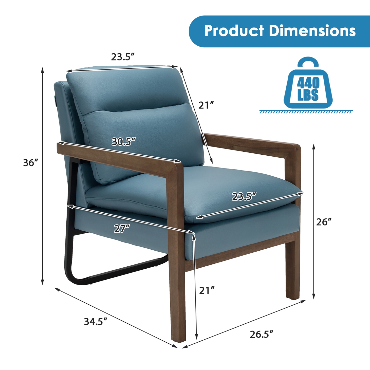 Costway Modern Accent Armchair Lounge Chair w/ Rubber Wood Legs & Steel Bracket