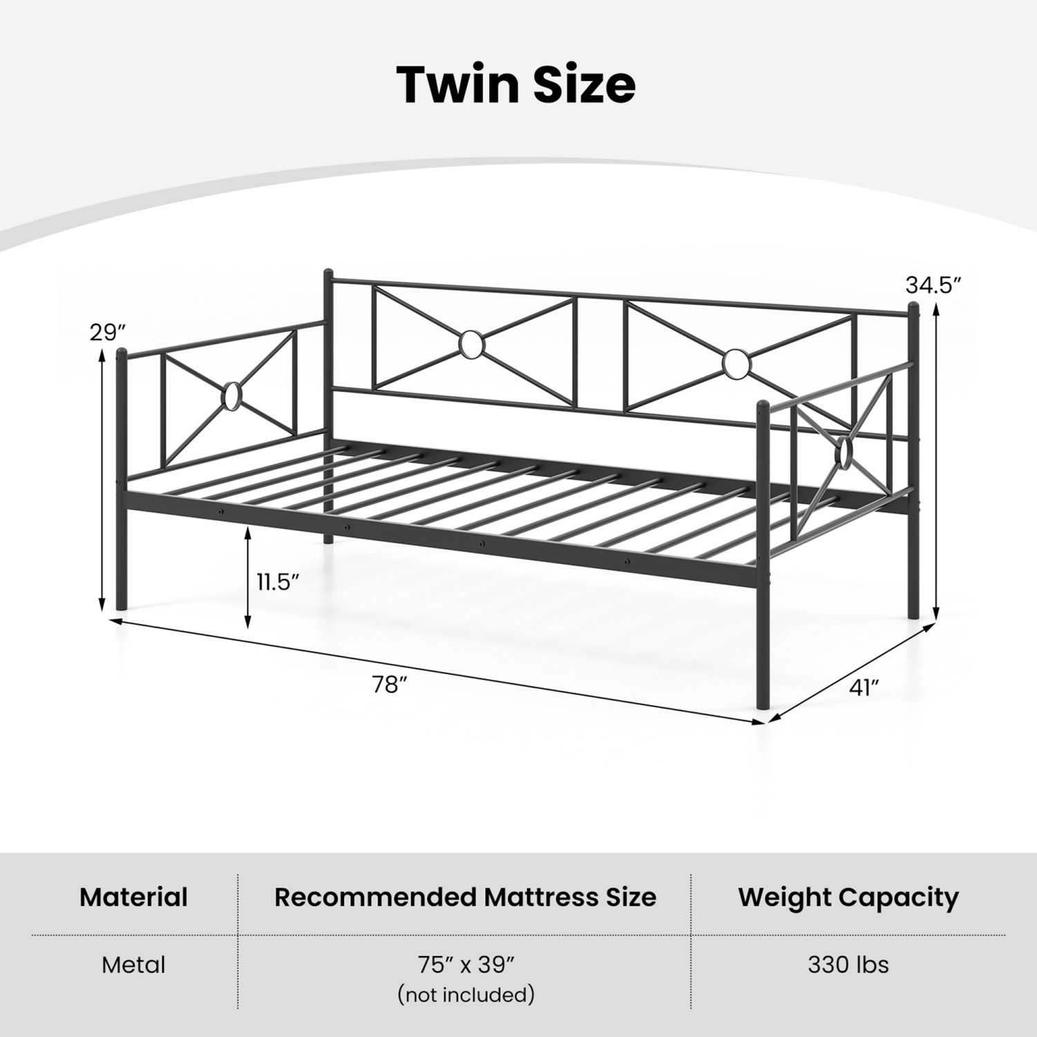 Costway Metal Daybed Frame Twin Size Slat Support Mattress Foundation Living Room White\Black\Silver
