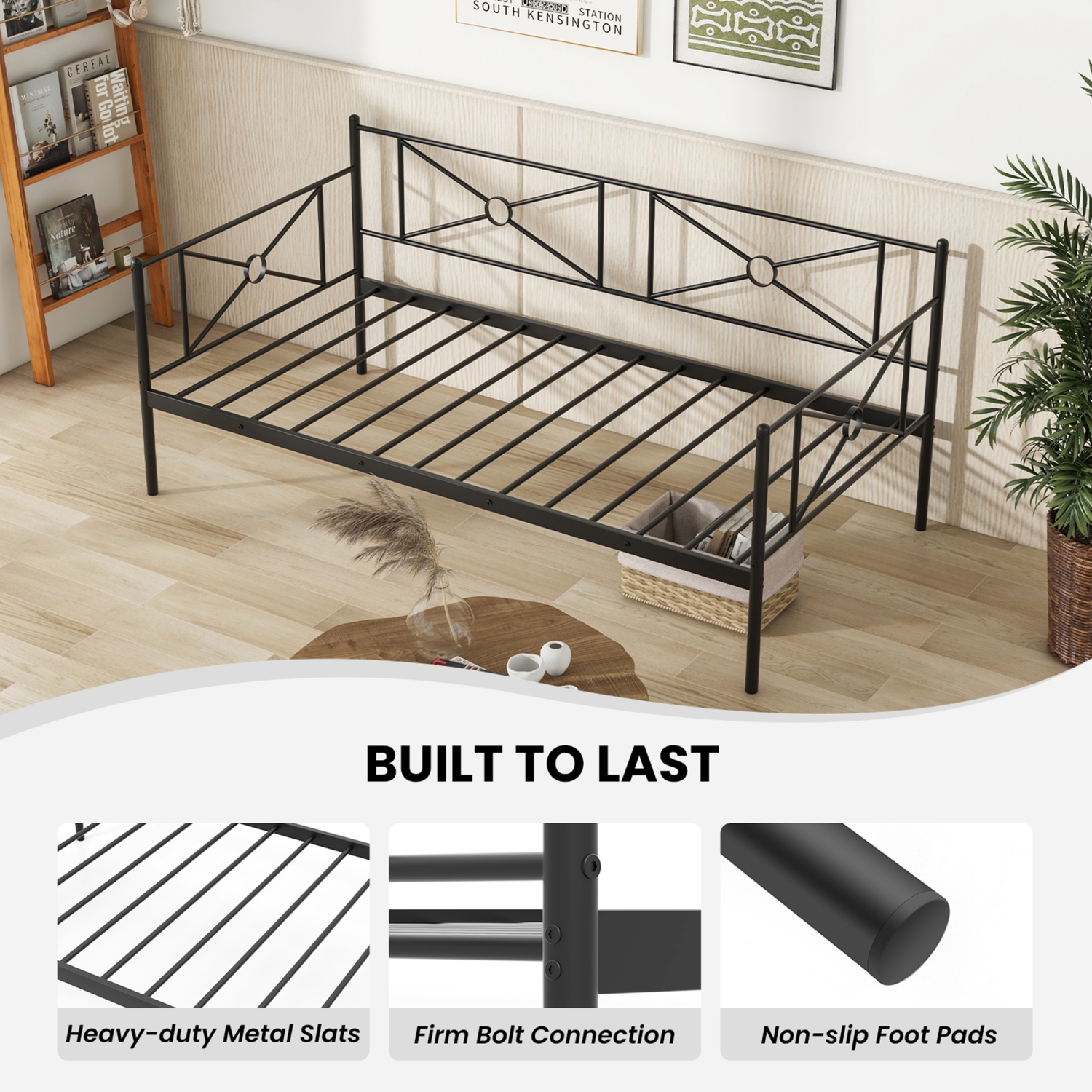 Costway Metal Daybed Frame Twin Size Slat Support Mattress Foundation Living Room White\Black\Silver