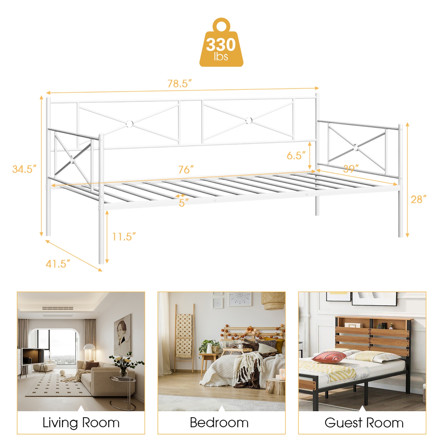 Sommier Métallique pour Lit de Marque Costway pour faire la sieste en journée Sommier à lattes pour matelas de salon blanc