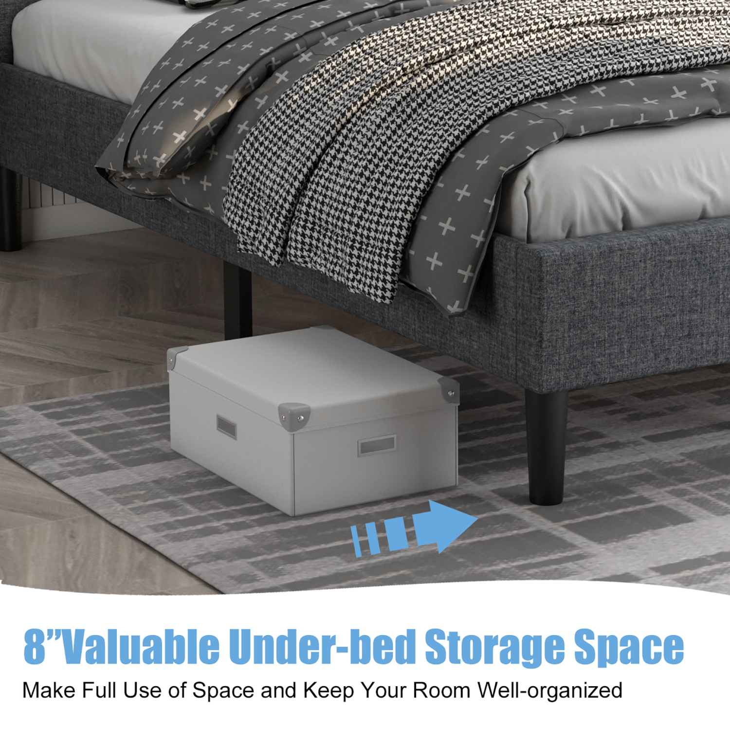 Costway Twin Size Upholstered Bed Frame Button Tufted Headboard Mattress Foundation Grey