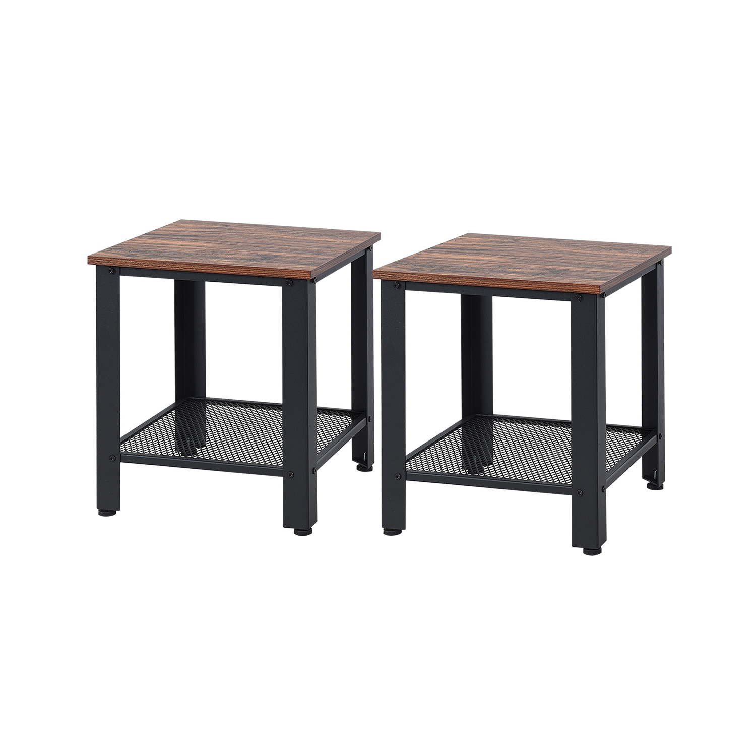 Topbuy 2 PCS Industrial Coffee End Table Bedside Nightstand W/ Shelf Black/Silver