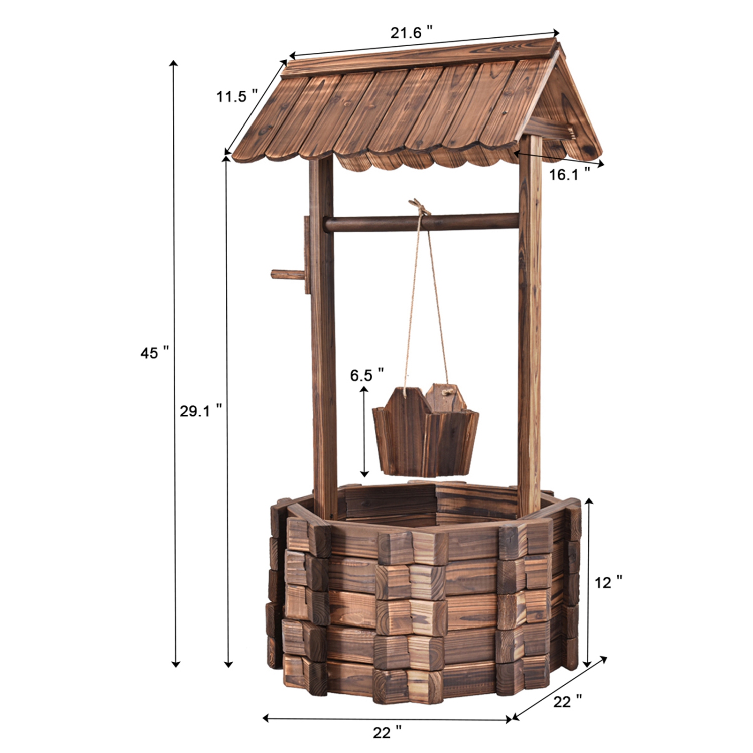 Topbuy Outdoor Wooden Wishing Well Garden Bucket Flower Plants Planter Patio Garden Home Decor