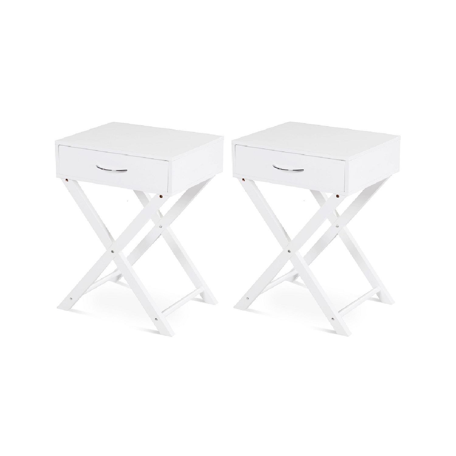 Topbuy 2PCS Morden Accent X Base Nightstand Sofa End Table Bedroom Furniture W/ Storage Drawer