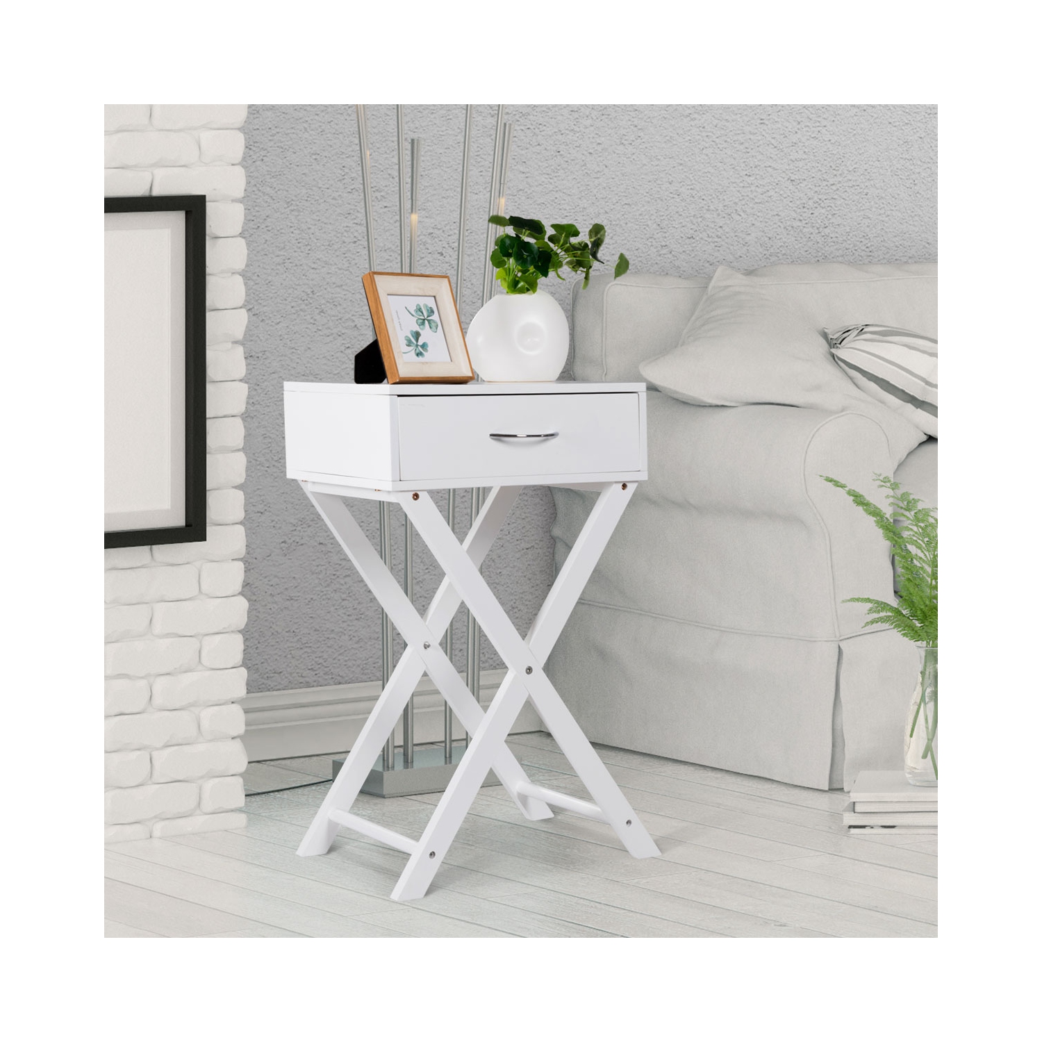 Topbuy 2PCS Morden Accent X Base Nightstand Sofa End Table Bedroom Furniture W/ Storage Drawer