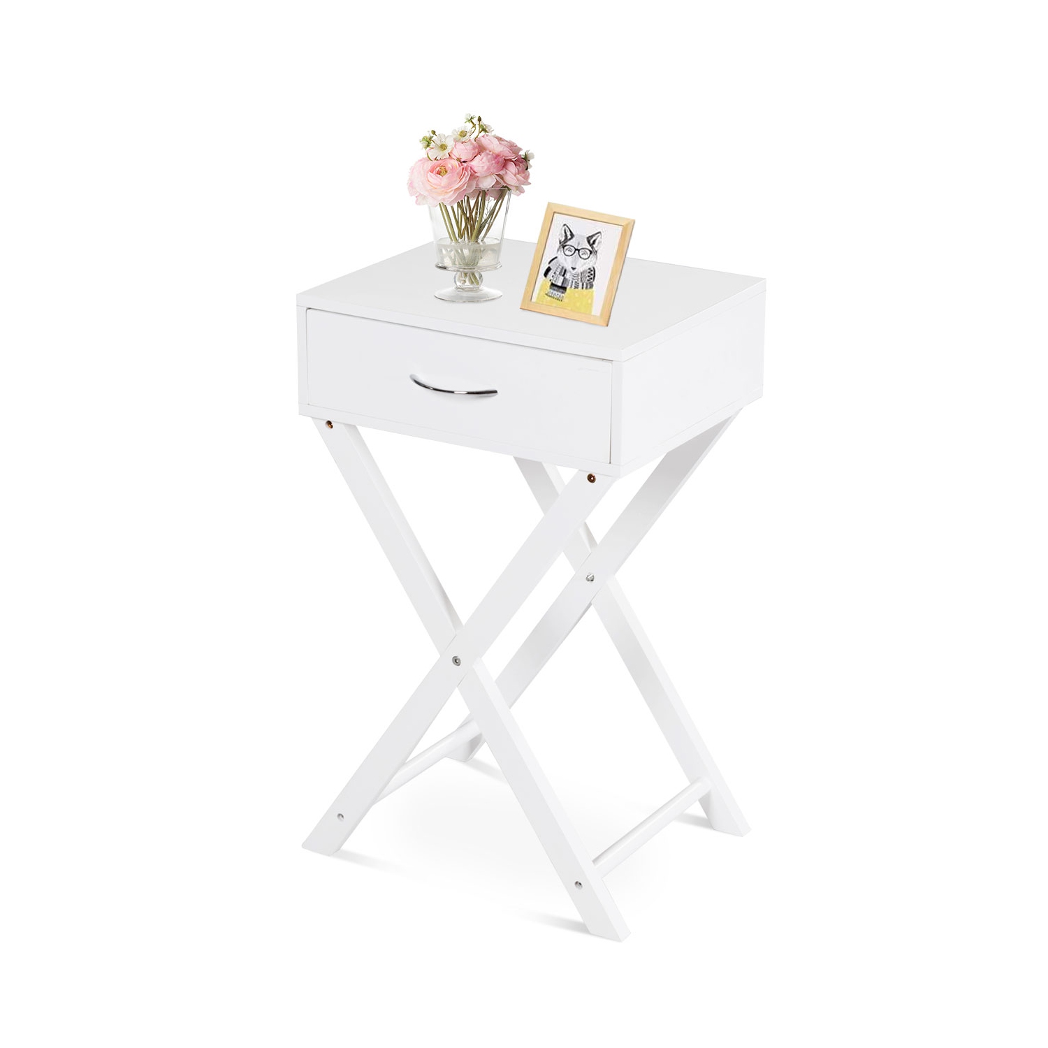 Topbuy 2PCS Morden Accent X Base Nightstand Sofa End Table Bedroom Furniture W/ Storage Drawer