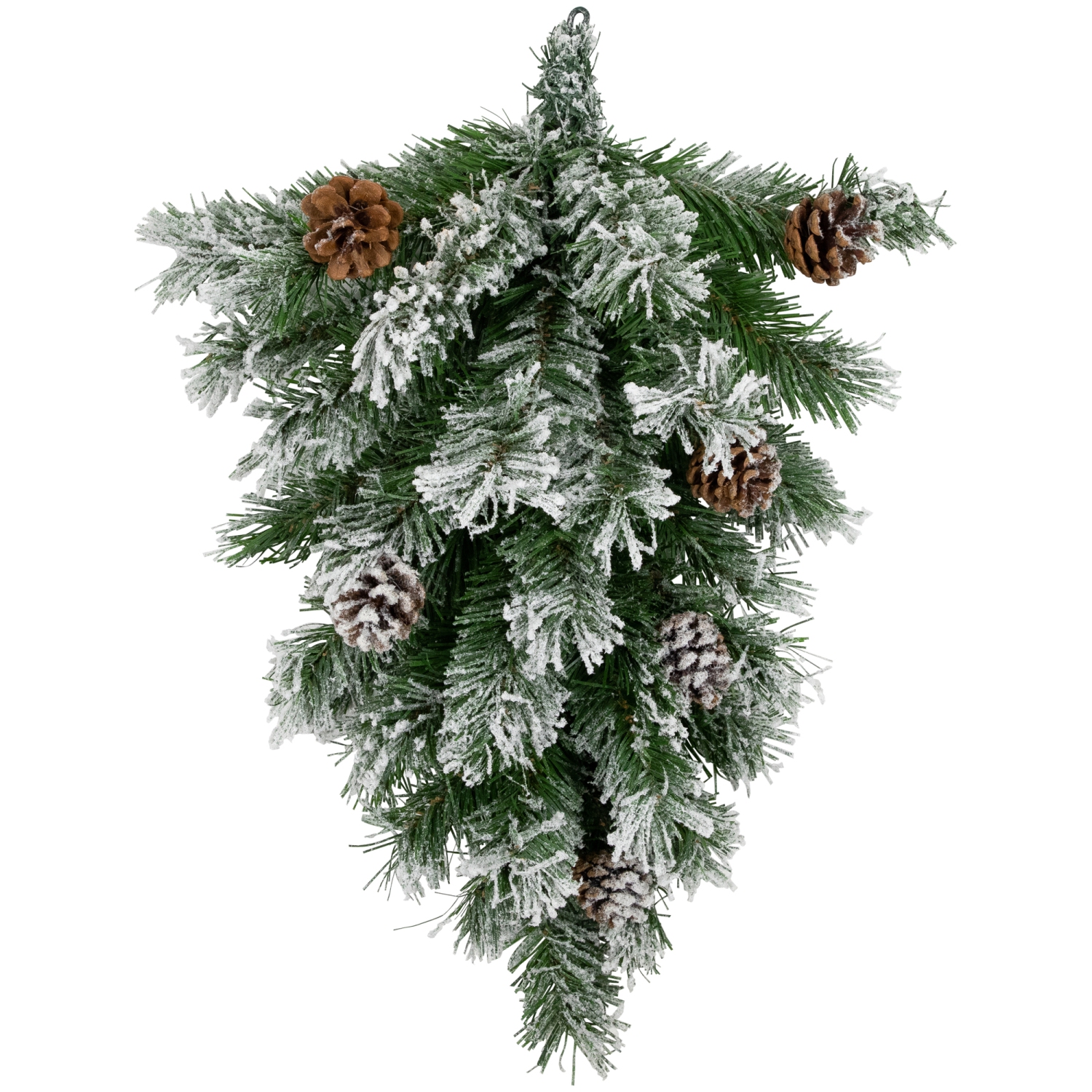 22" Snowy Flocked Angel Pine with Pine Cones Christmas Teardrop Swag - Unlit