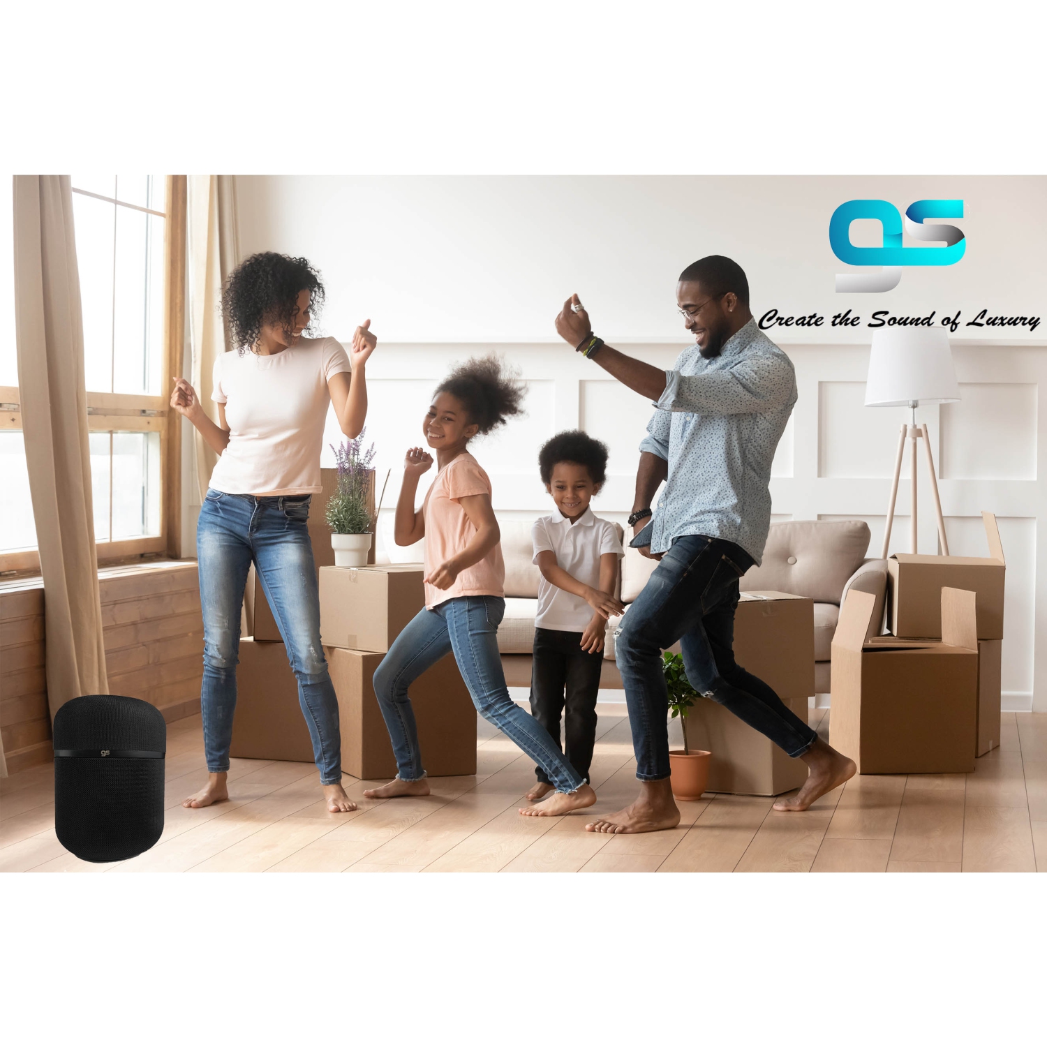 GS LURE TWS Bluetooth V5.0 Speaker, Black colour, Built-in battery, unit size: 141.5*193.5mm