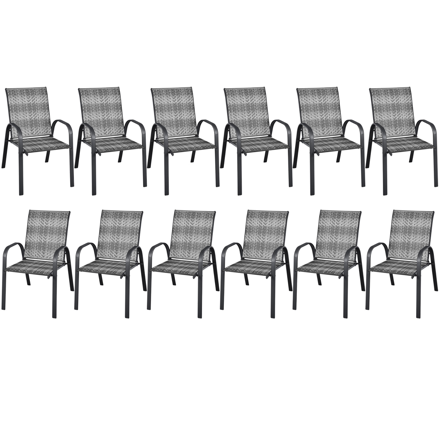 Gymax 12PCS Outdoor PE Wicker Stacking Dining Chairs Patio Arm Chairs