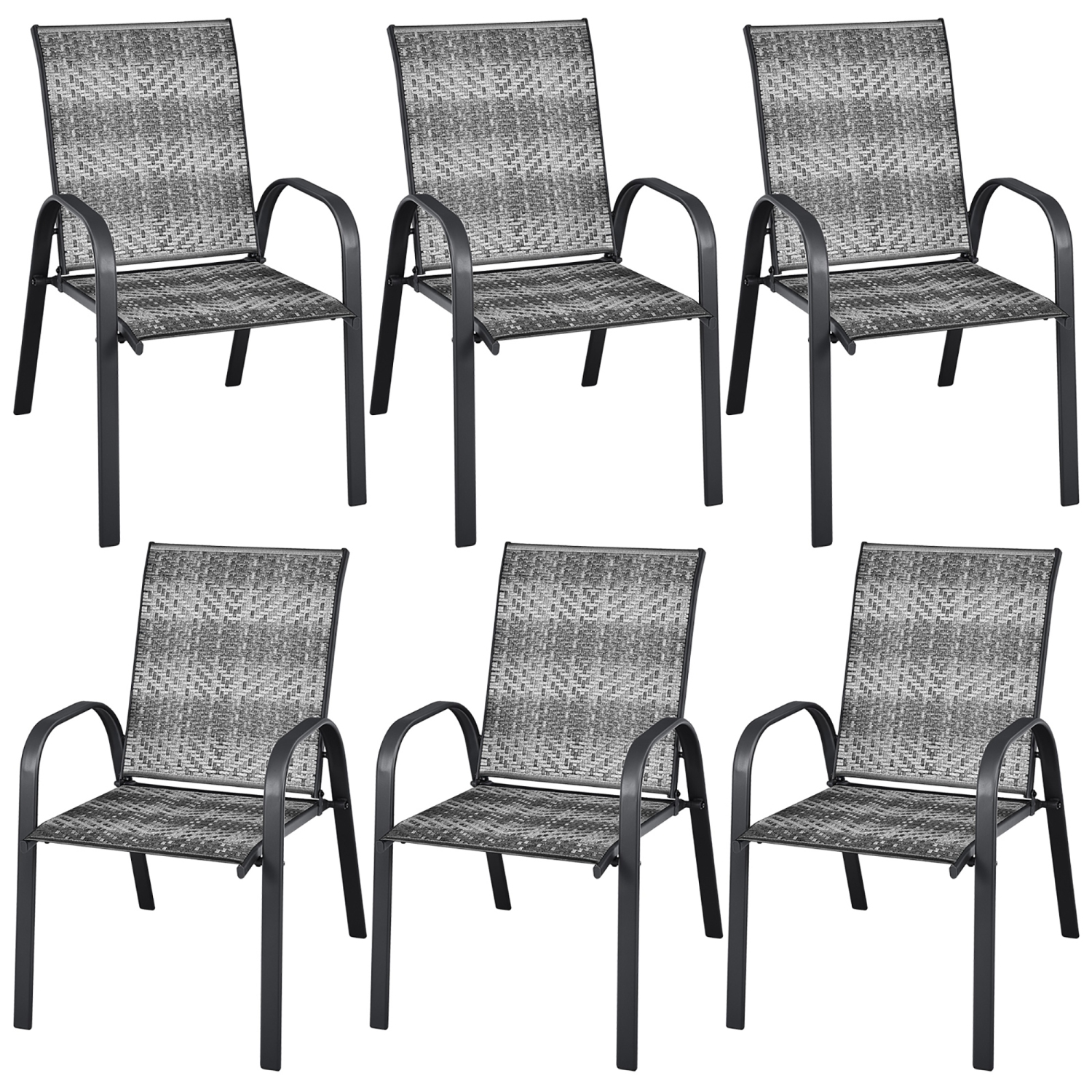 Gymax 12PCS Outdoor PE Wicker Stacking Dining Chairs Patio Arm Chairs