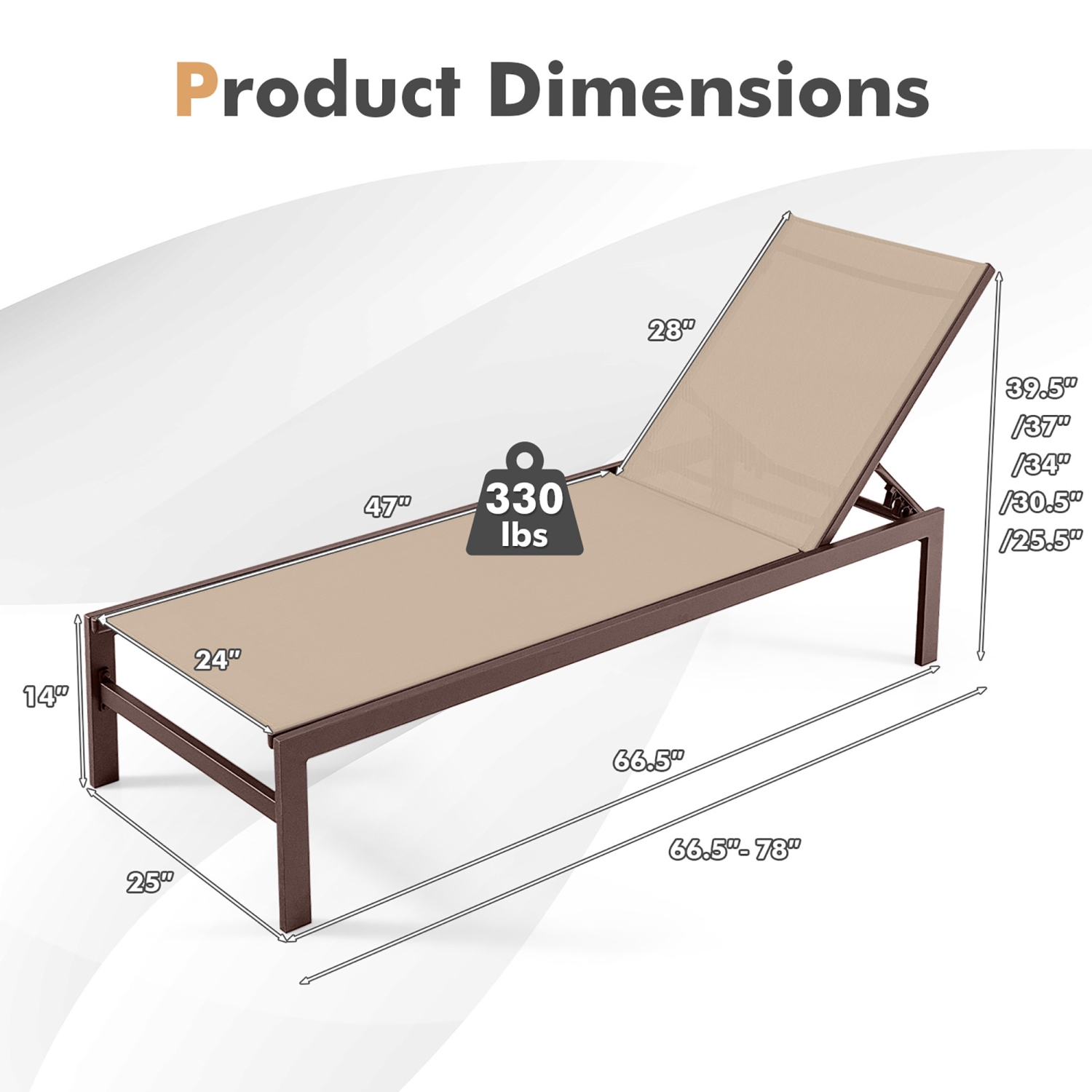 Marque Gymax, Chaise longue de Patio réglable avec dossier à 6 positions Marron