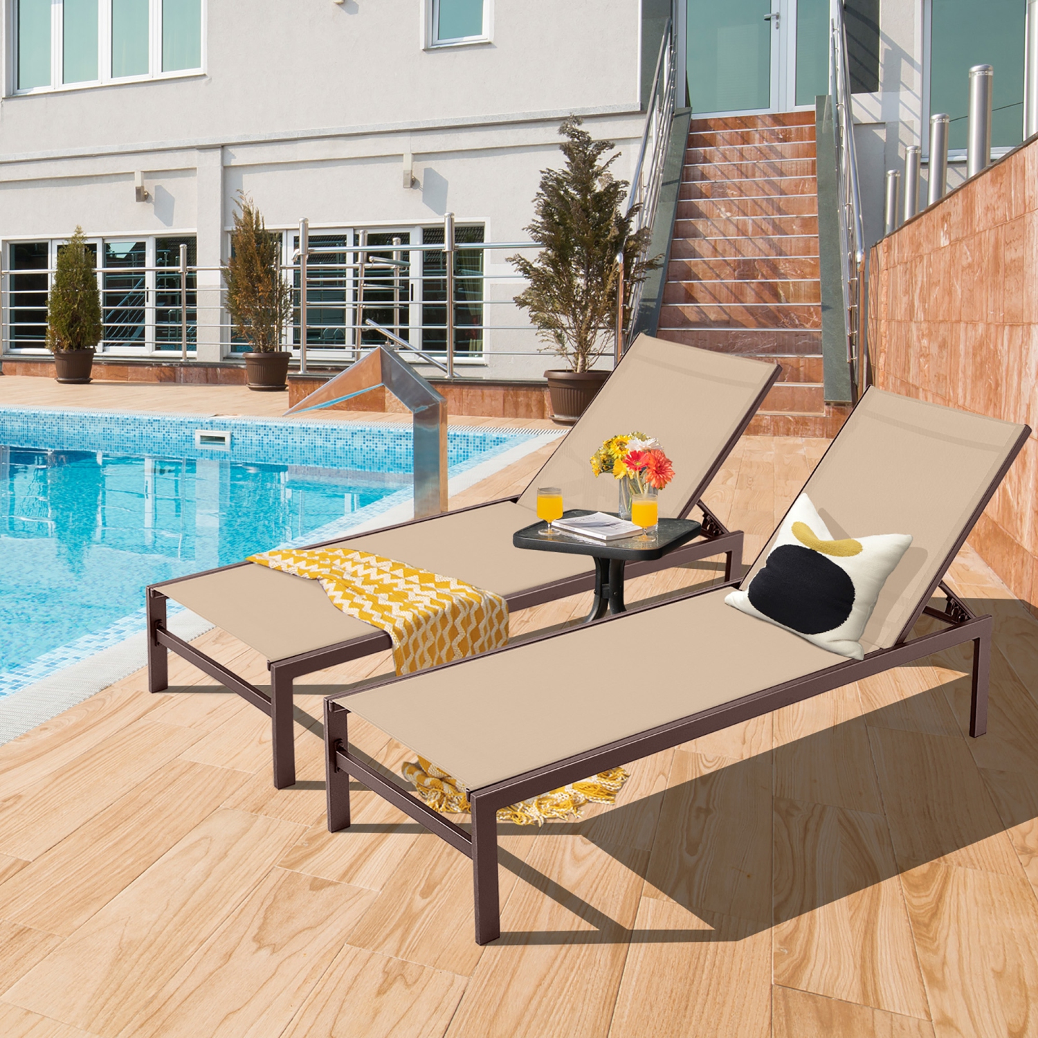 Marque Gymax, Chaise longue de Patio réglable avec dossier à 6 positions Marron