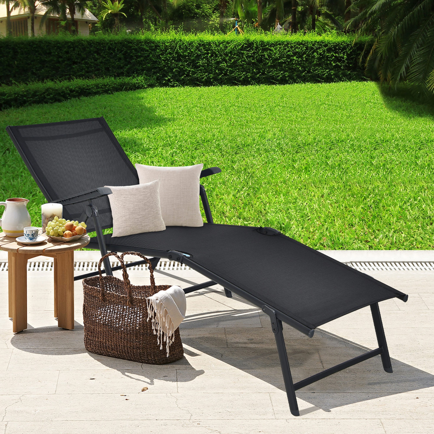 Gymax Set of 2 Outdoor Adjustable Chaise Lounge Chair Patio Folding Recliner Lounge