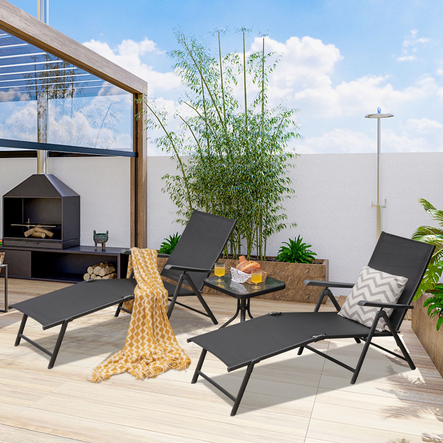 Gymax Set of 2 Outdoor Adjustable Chaise Lounge Chair Patio Folding Recliner Lounge