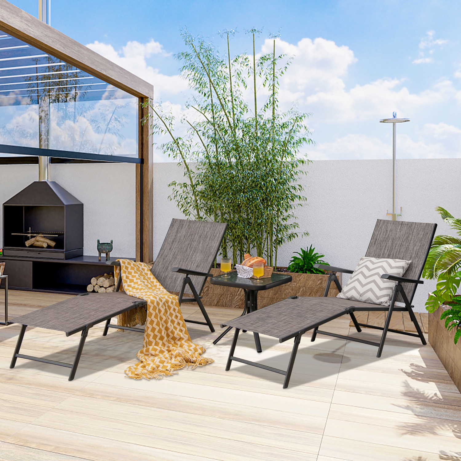 Gymax Outdoor Adjustable Chaise Lounge Chair Patio Beach Folding Recliner Lounge