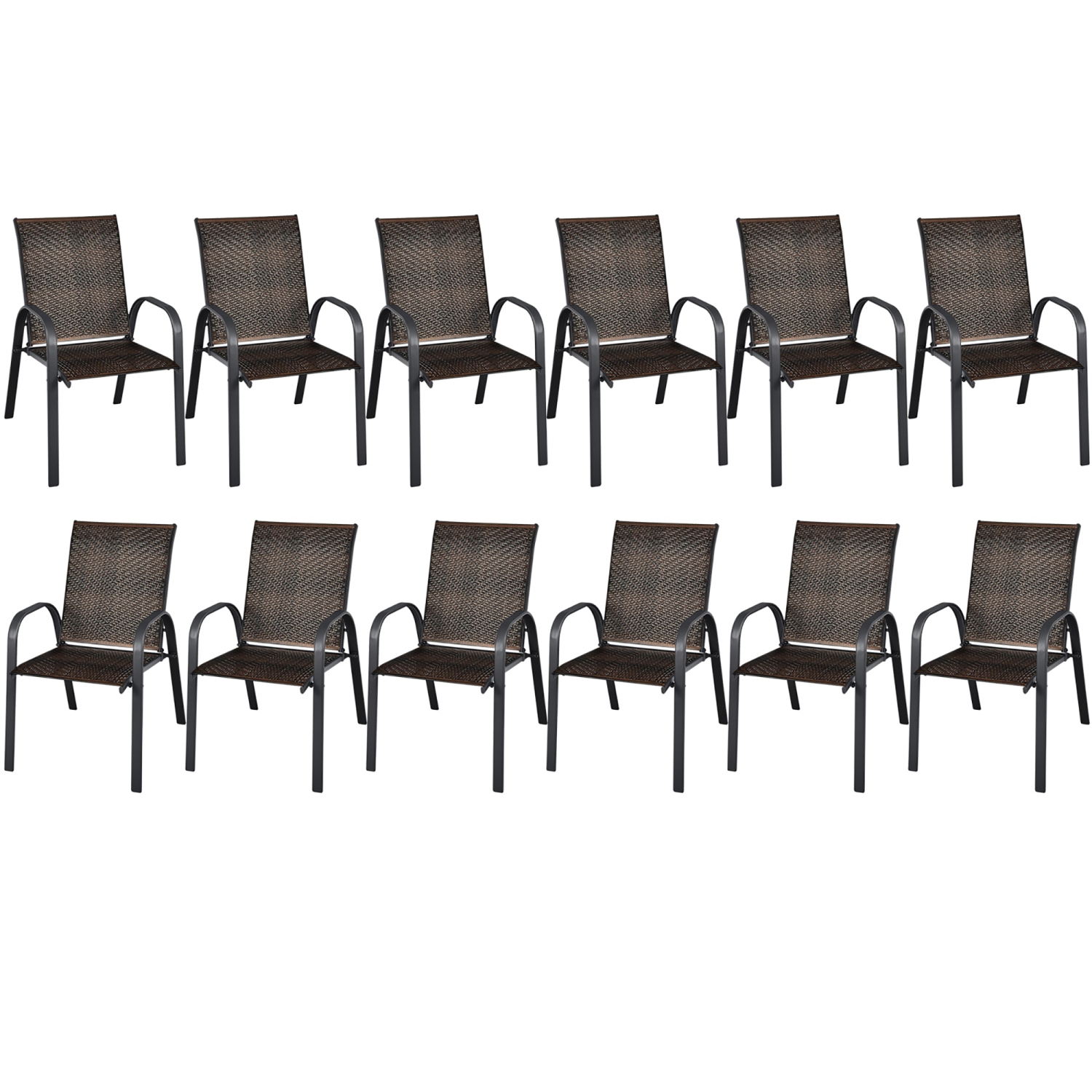 Gymax 12PCS Outdoor PE Wicker Stacking Dining Chairs Patio Arm Chairs