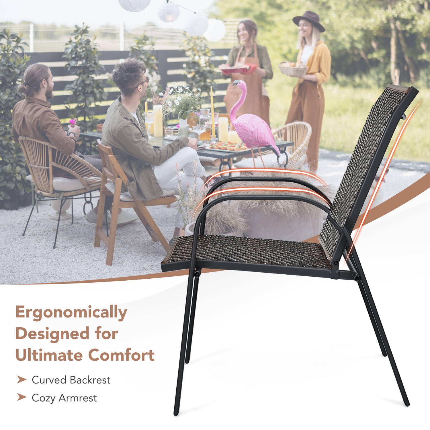 Gymax 12PCS Outdoor PE Wicker Stacking Dining Chairs Patio Arm Chairs