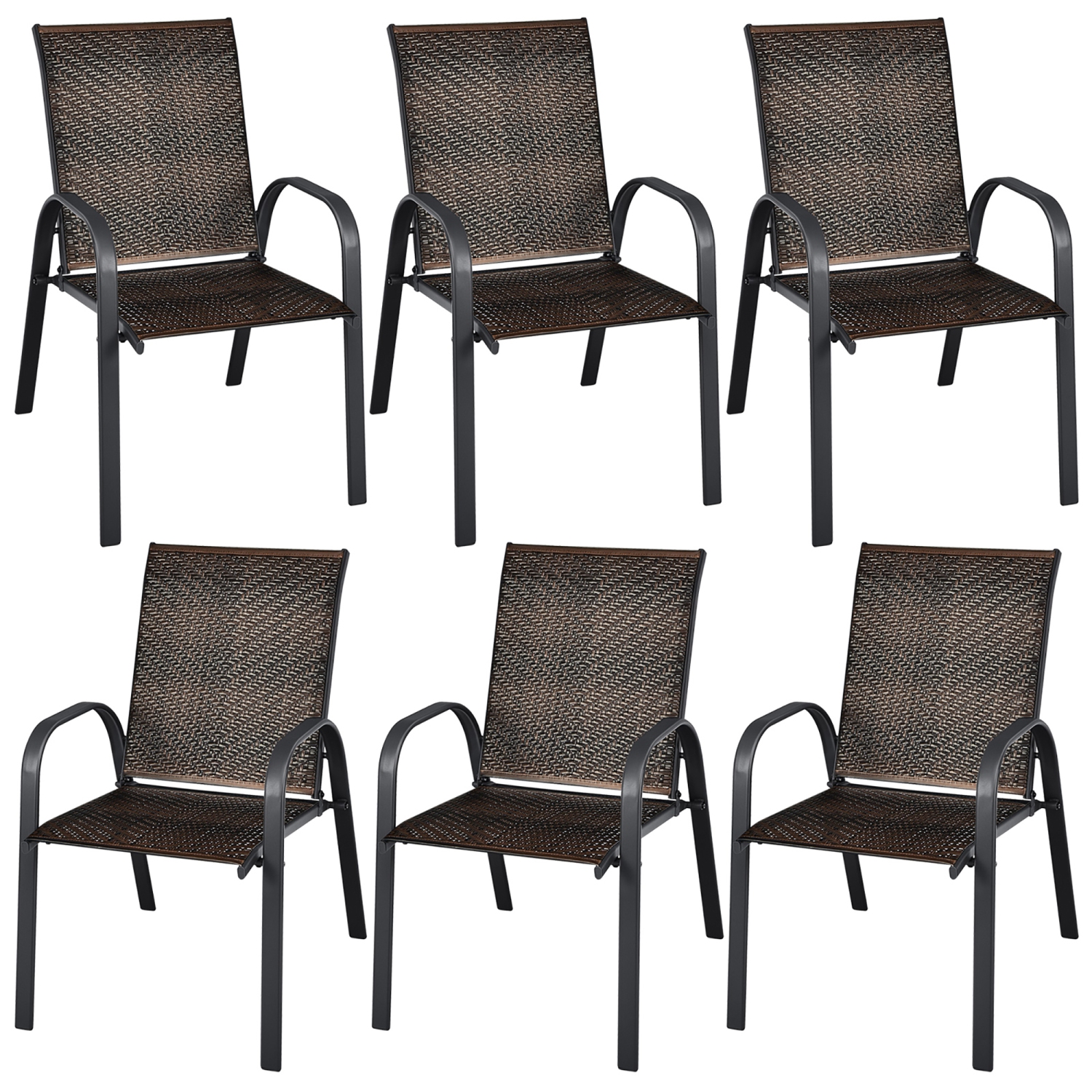 Gymax 12PCS Outdoor PE Wicker Stacking Dining Chairs Patio Arm Chairs