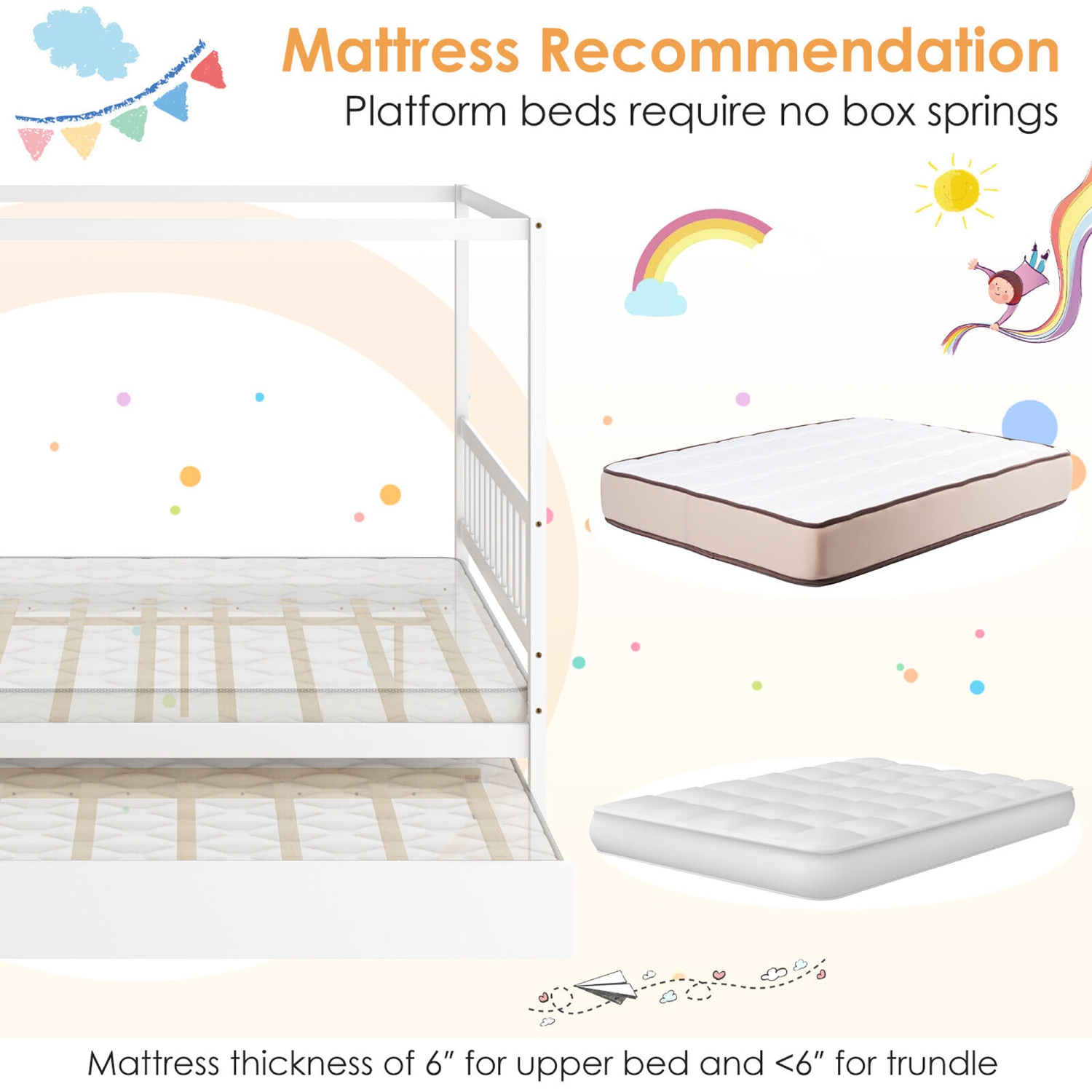 Marque Gymax, Lit à baldaquin pleine grandeur avec tête de lit gigogne plate-forme en bois