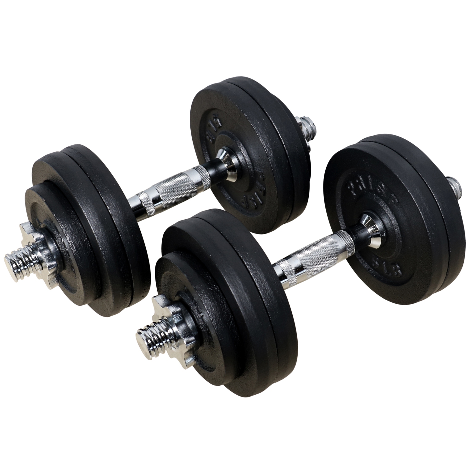 PRISP Adjustable Weight Dumbbells Set - Includes 2 Bars, Cast Iron Plates and Threaded Collars, 60 lbs