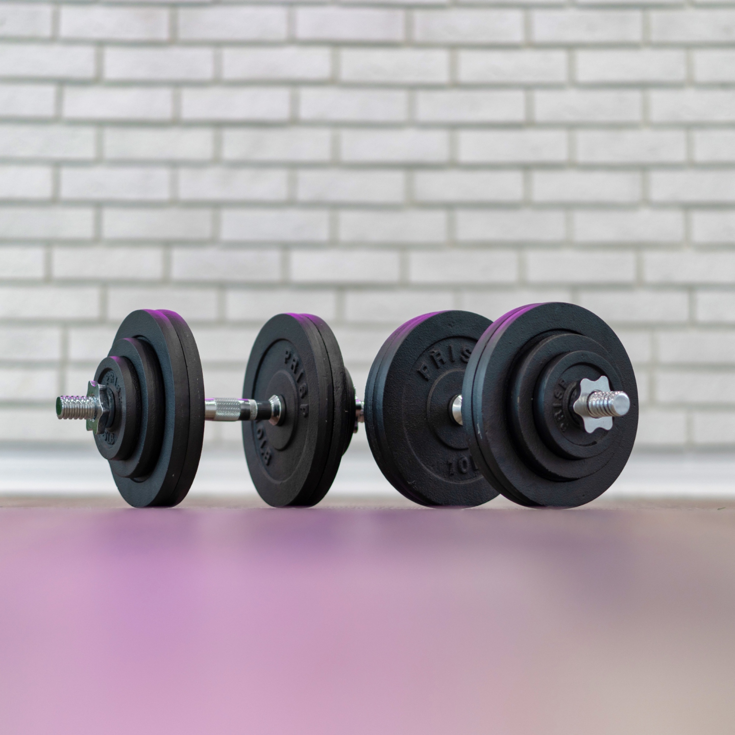 PRISP Adjustable Weight Dumbbells Set - Includes 2 Bars, Cast Iron Plates and Threaded Collars, 60 lbs