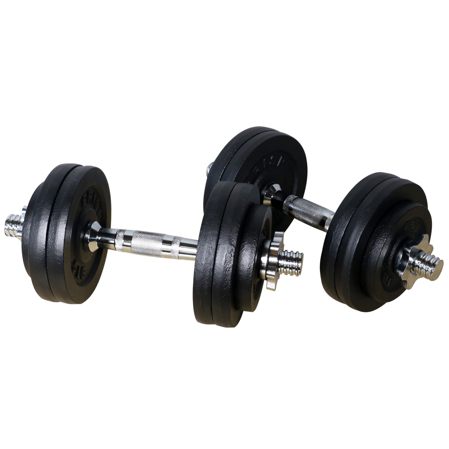 PRISP Adjustable Weight Dumbbells Set - Includes 2 Bars, Cast Iron Plates and Threaded Collars, 60 lbs