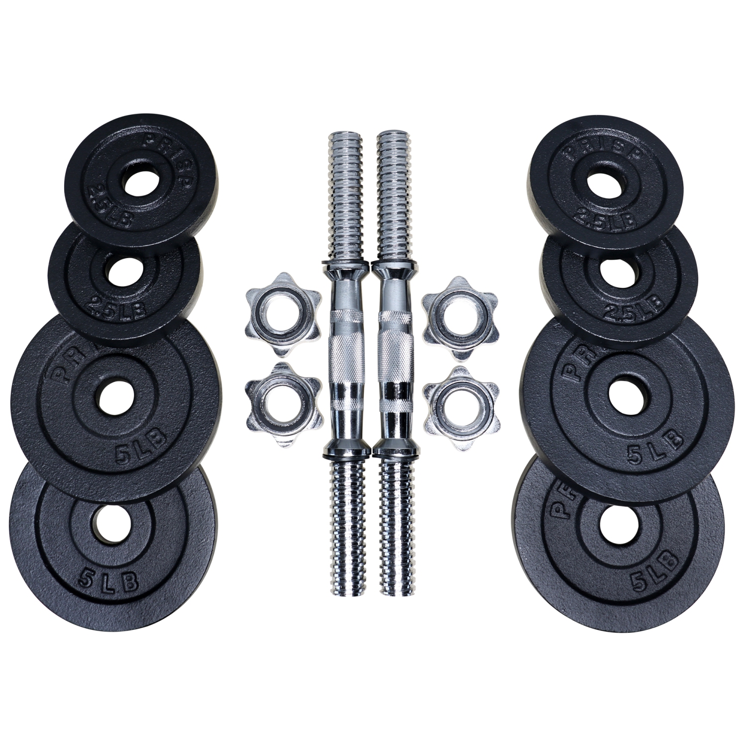 PRISP Adjustable Weight Dumbbells Set - Includes 2 Bars, Cast Iron Plates and Threaded Collars, 40 lbs
