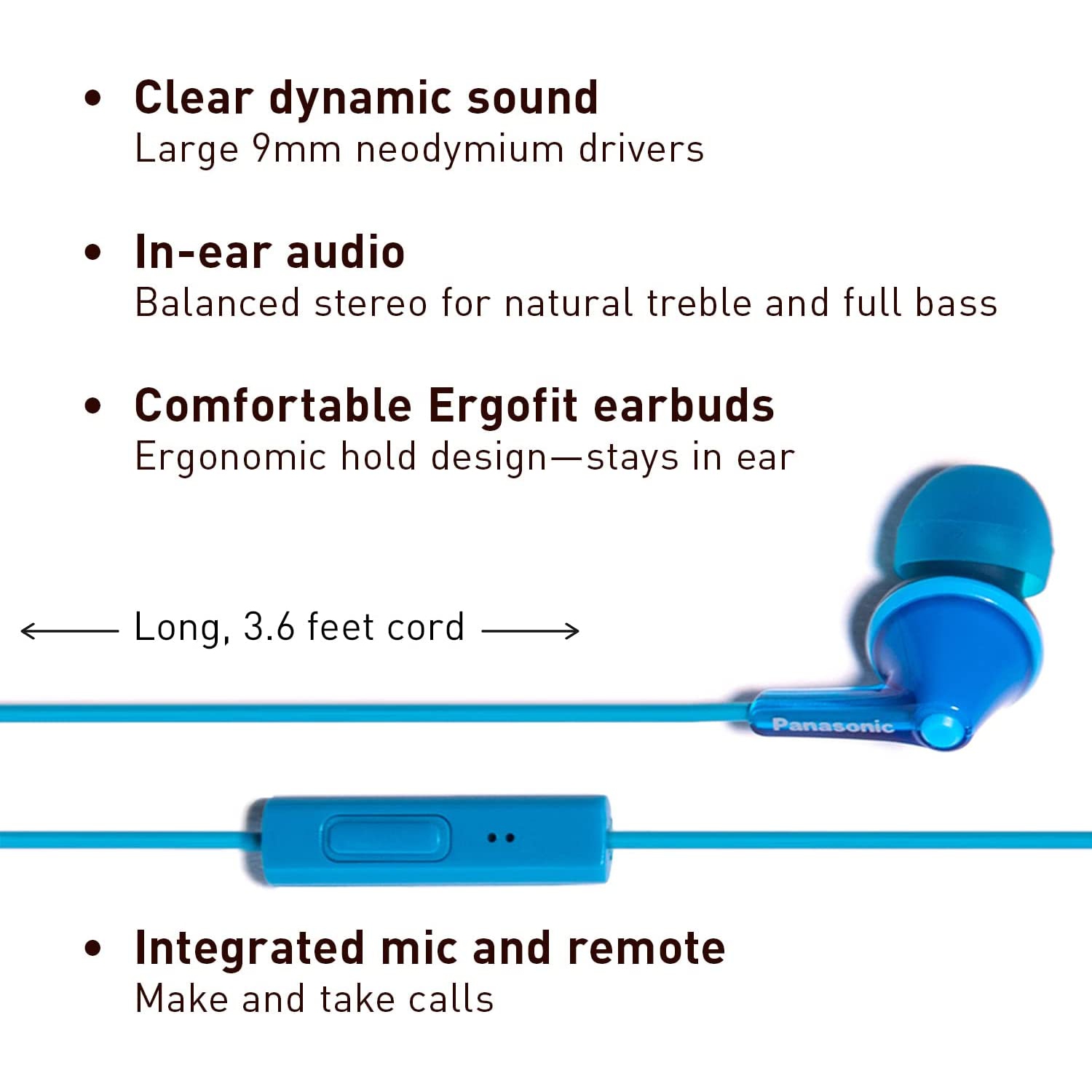 Dolaer RPTCM125A ErgoFit In-Ear Earbud Headphones with Mic and Controller, Blue