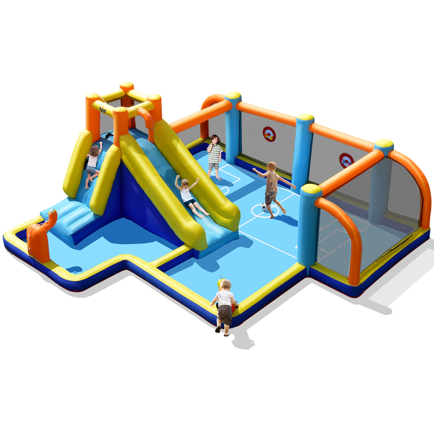 Costway Giant Soccer-Themed Inflatable Water Slide Bouncer W/ Splash Pool Without Blower
