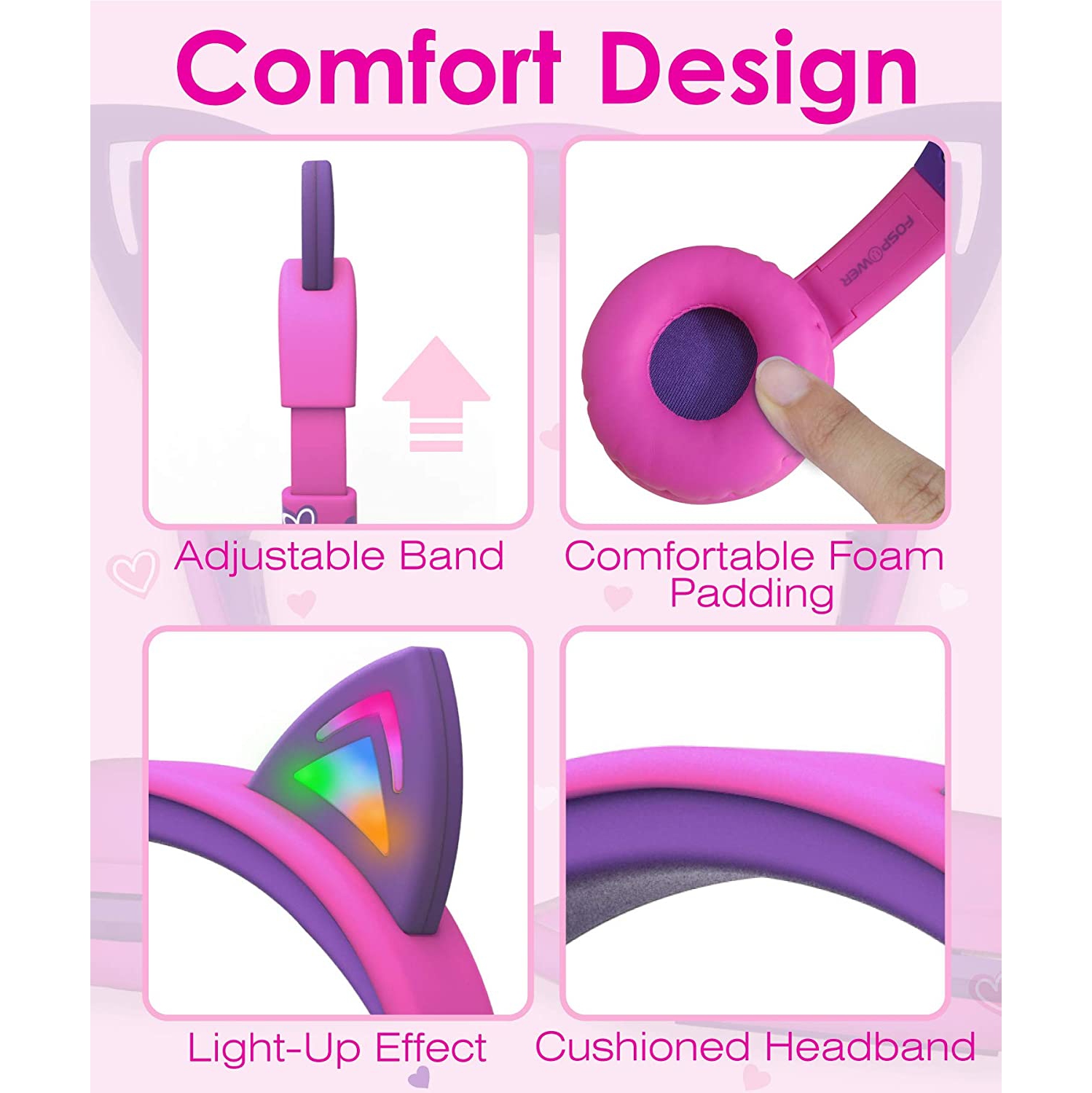 Casque d’écoute pour enfants Dolaer avec casque d’écoute 3,5 mm DEL Light Up Cat Ears pour enfants avec câble antienchevêtrement-Rose vif/violet