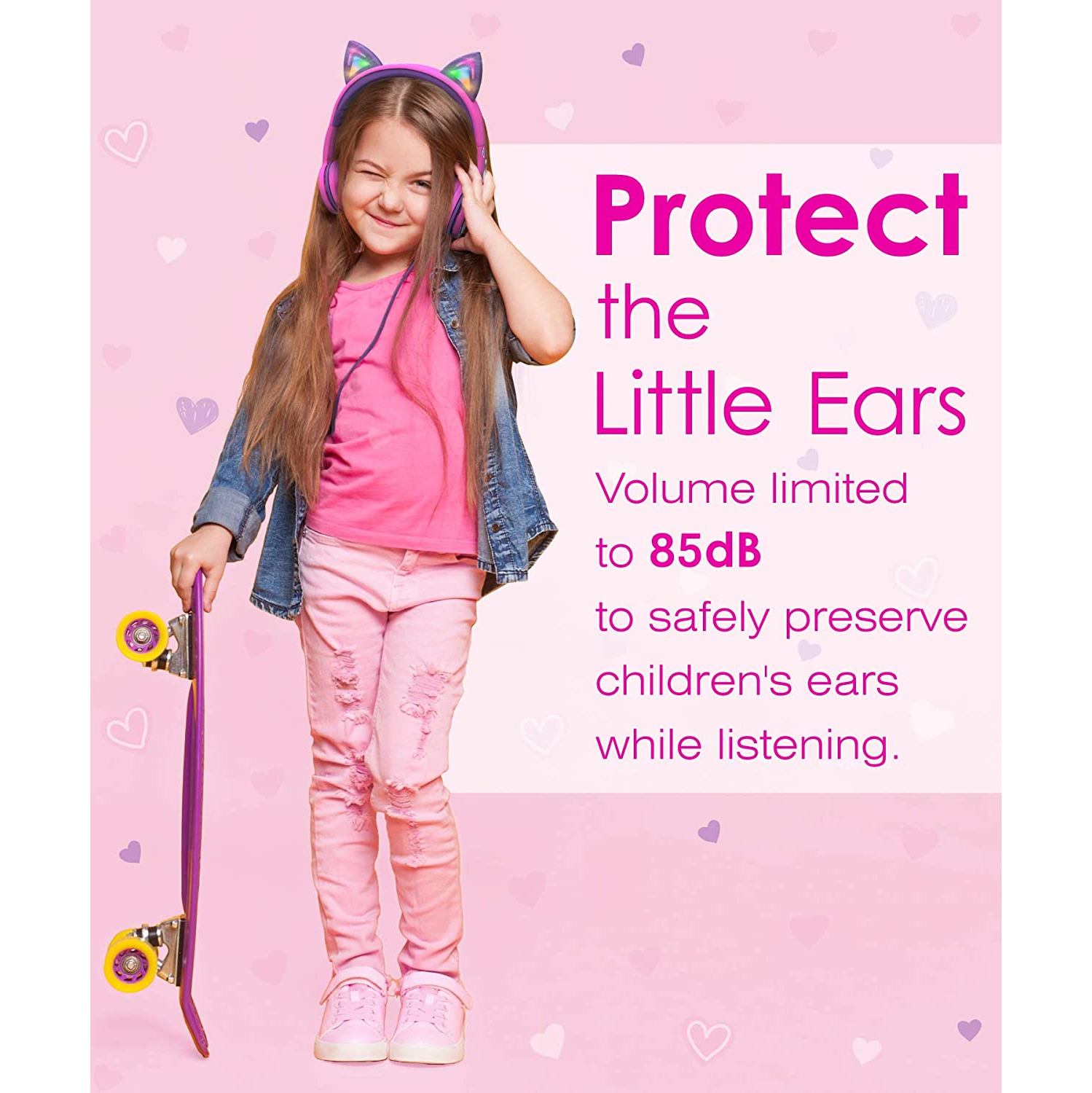 Casque d’écoute pour enfants Dolaer avec casque d’écoute 3,5 mm DEL Light Up Cat Ears pour enfants avec câble antienchevêtrement-Rose vif/violet