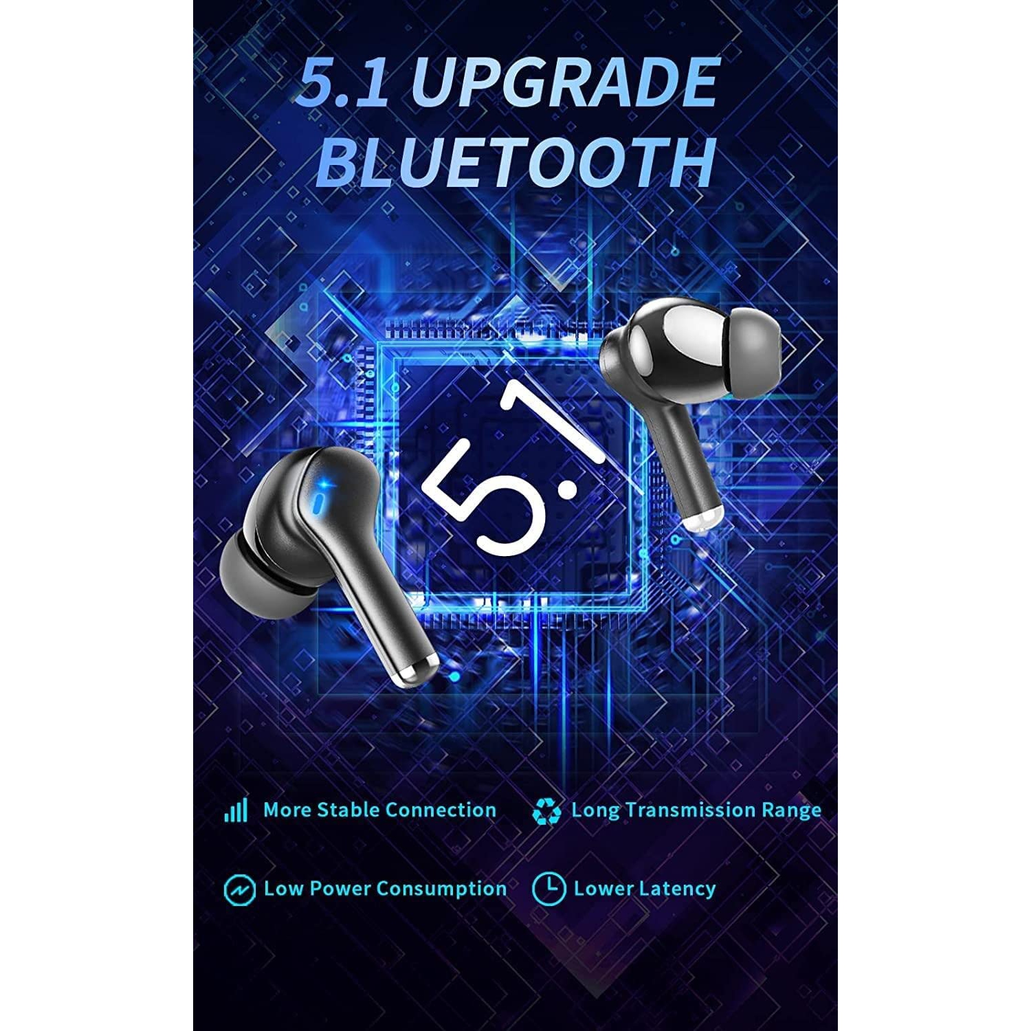 Dolaer Wireless Earbuds, Bluetooth 5.1 Headphones in-Ear True Wireless Stereo Long Playtime Bluetooth Earbuds Built-in 4 Mics Waterproof Smart Touch