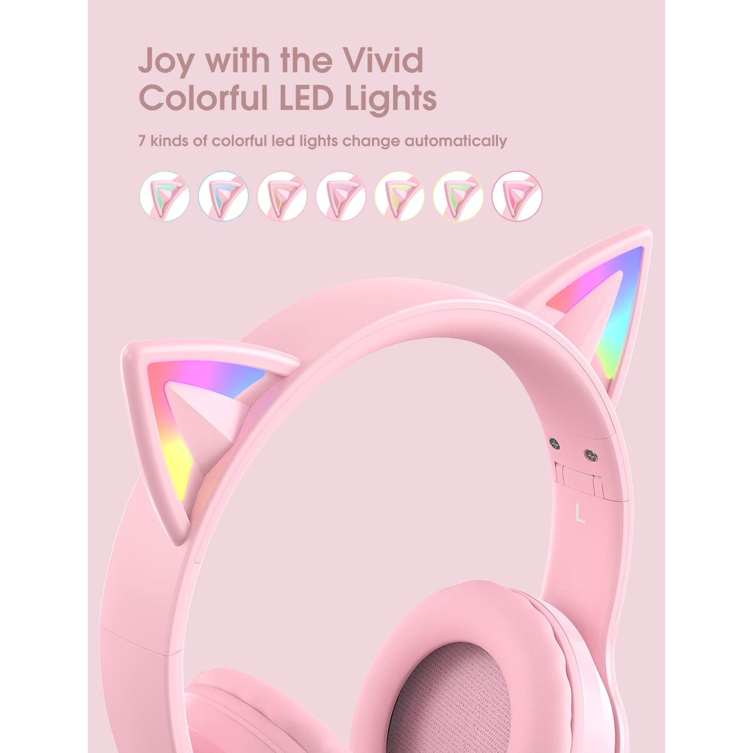 Dolaer Bluetooth Kids Headphones with Microphone, Cat Ear LED Light Up and 85dB Volume Limiting Toddlers Study Headphones, Wireless Foldable HI-FI