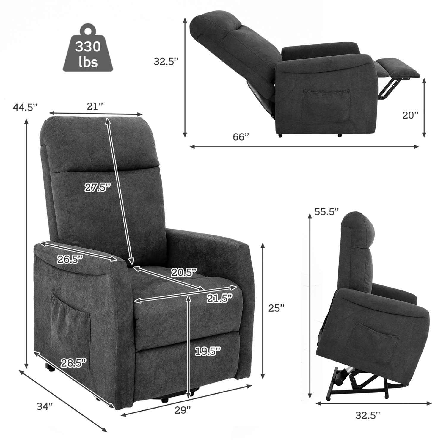 Fauteuil inclinable électrique pour fauteuil de salon pour personnes âgées avec télécommande Costway