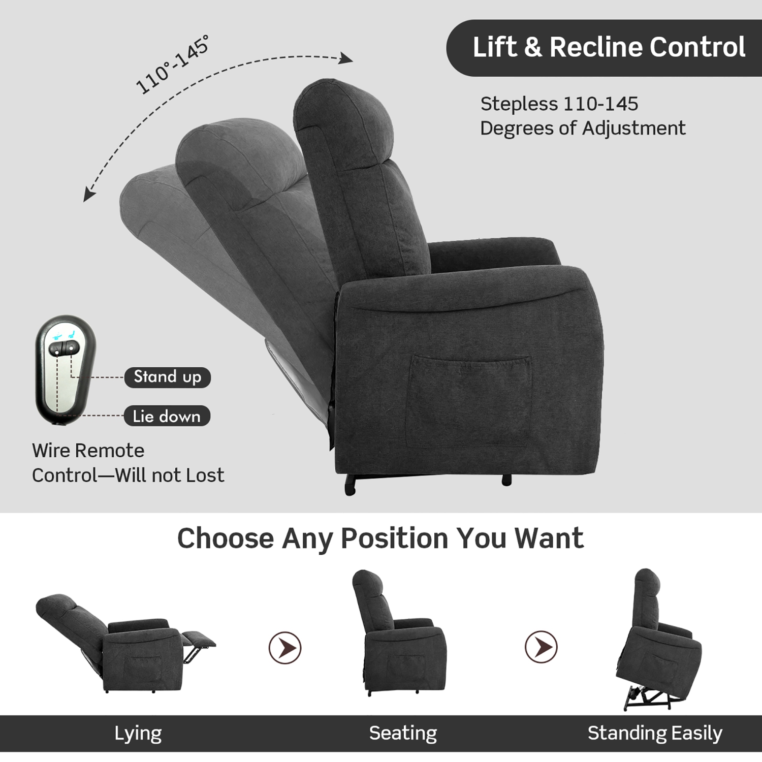 Fauteuil inclinable électrique pour fauteuil de salon pour personnes âgées avec télécommande Costway