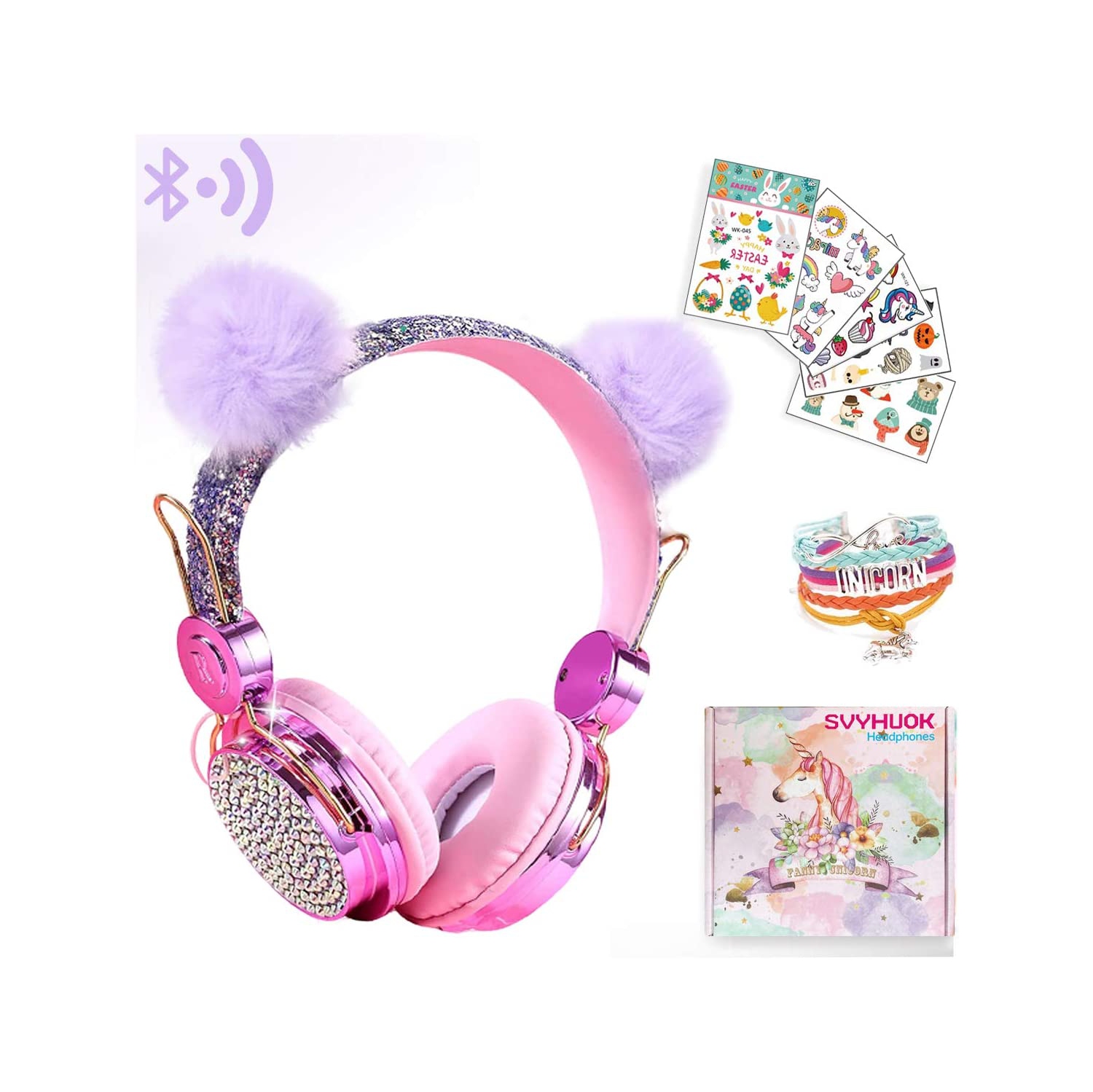 Dolaer Unicorn Kids Bluetooth Headphones for Girls,Boys Teens,Wireless Cat Headset for Smartphones/Tablet/Laptop/PC/TV,with Mic and Adjustable Headband,Surprise Box is The for Birt