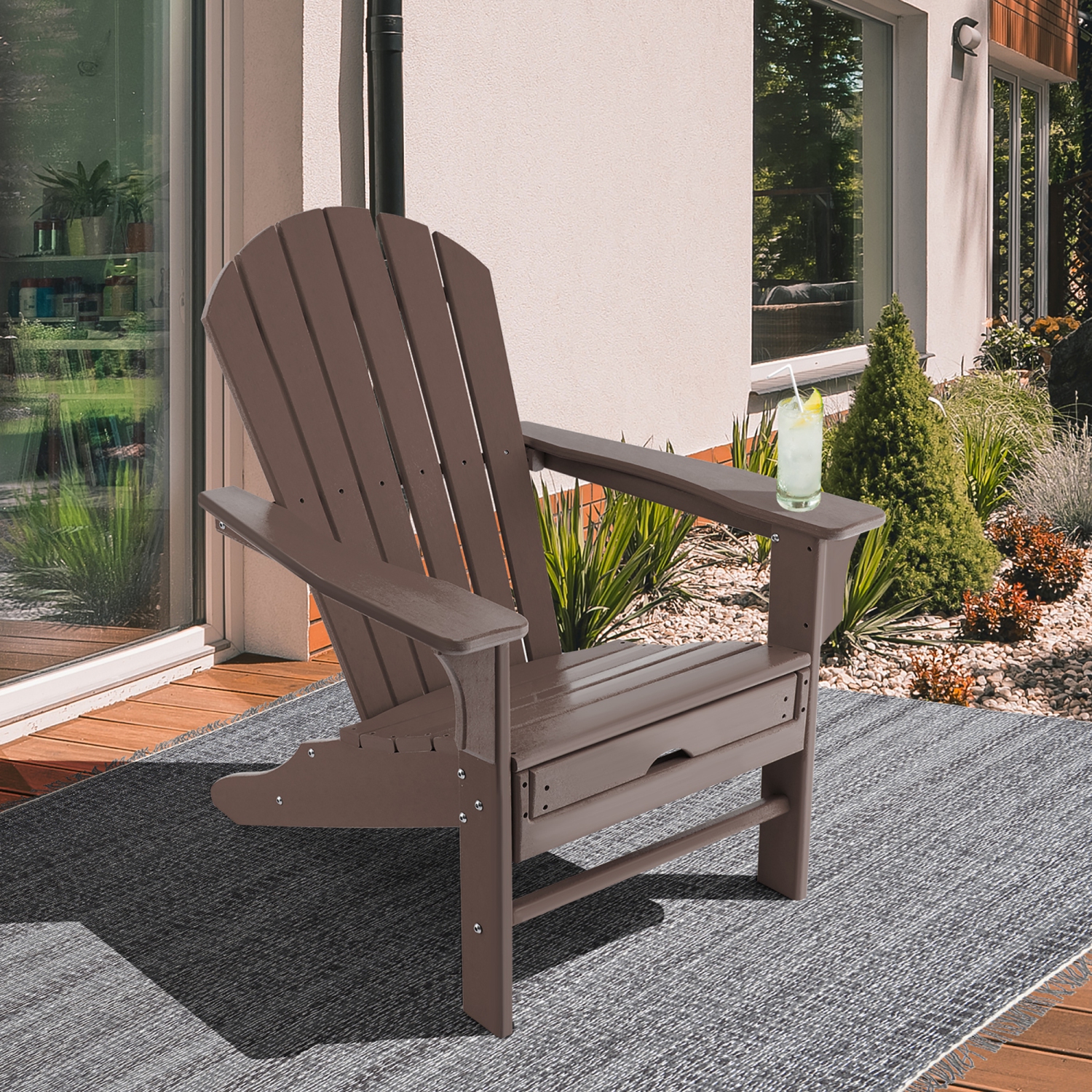 Chaise de plage Adirondack de Costway pour patio extérieur Chaise de plage Tabouret de plage rétractable